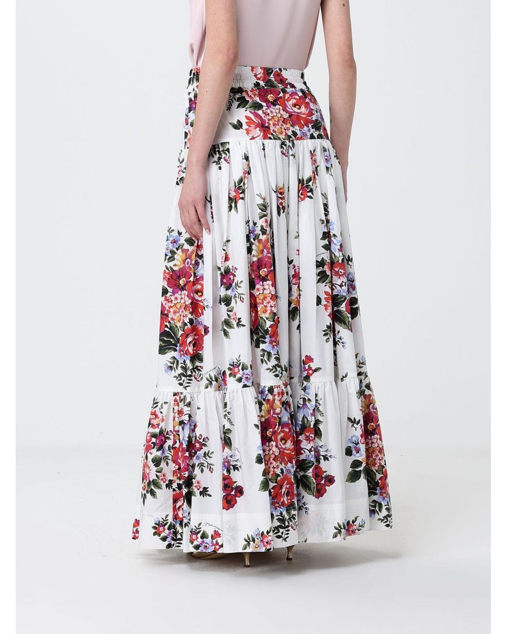 Dolce & Gabbana White Dolce &Amp Gabbana Floral Cotton Skirt