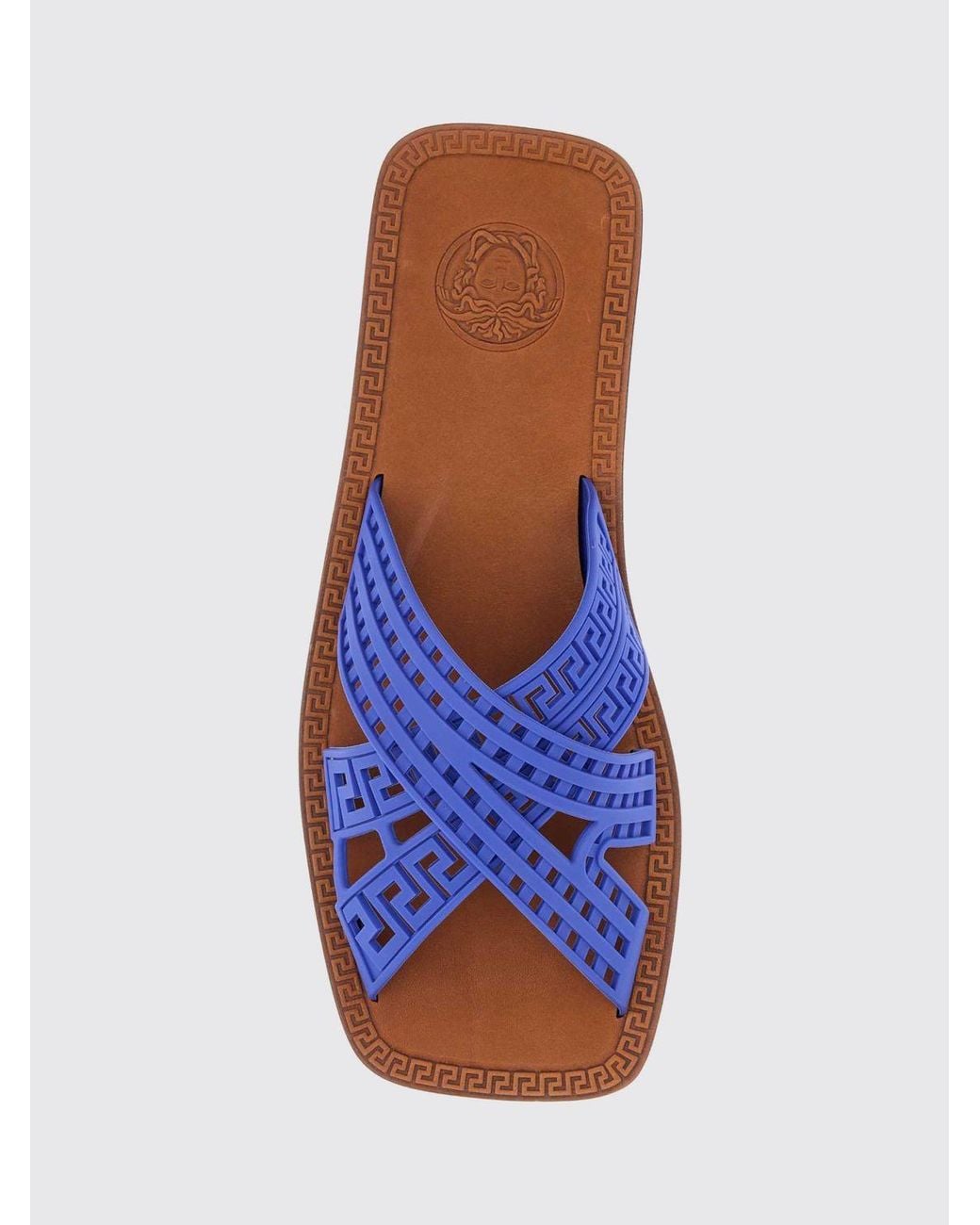 Versace White Greca Pattern Rubber Slides With A Squared Open Toe for men