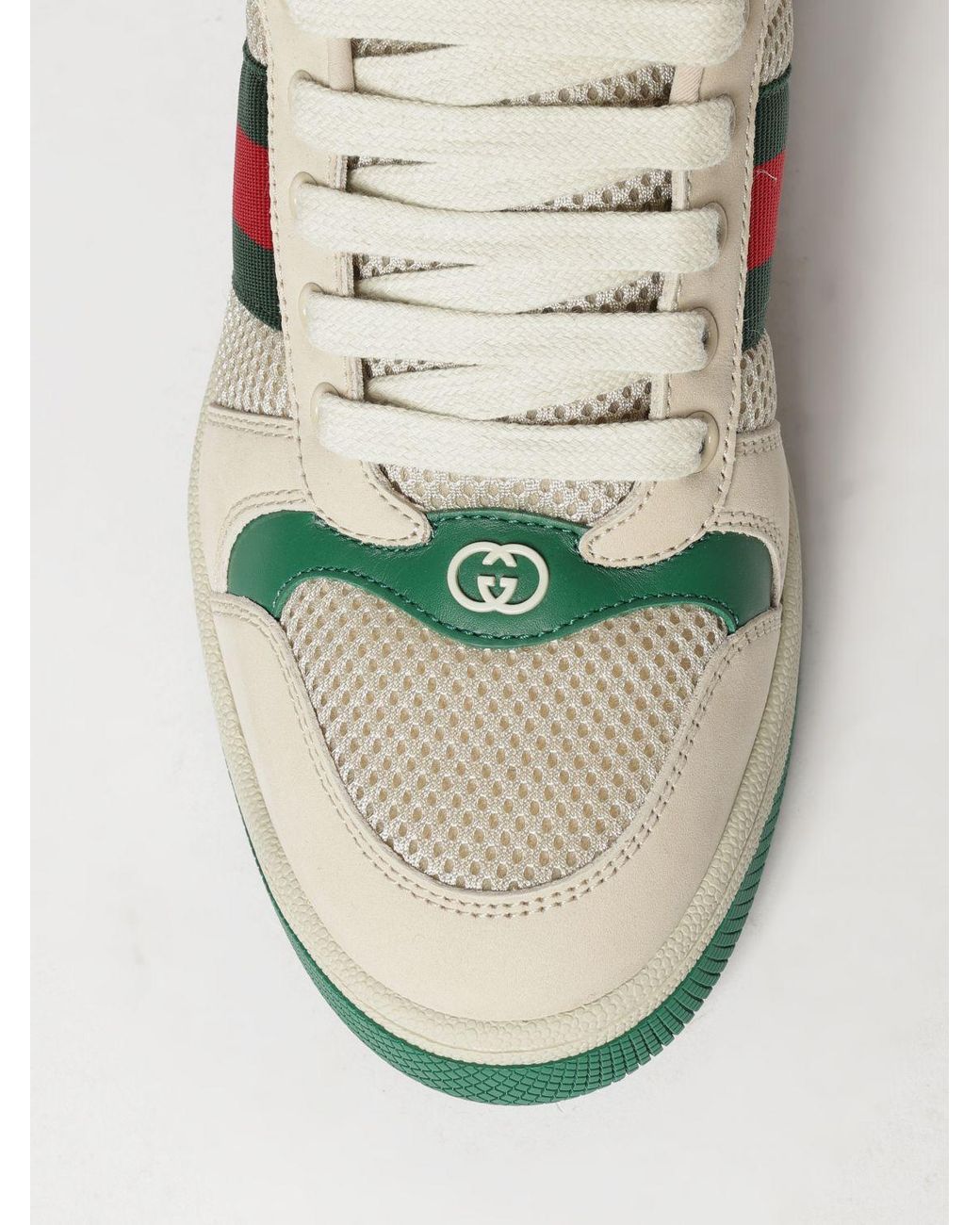 Gucci White Screener Low-Top Leather And Mesh Sneakers With Web Stripe