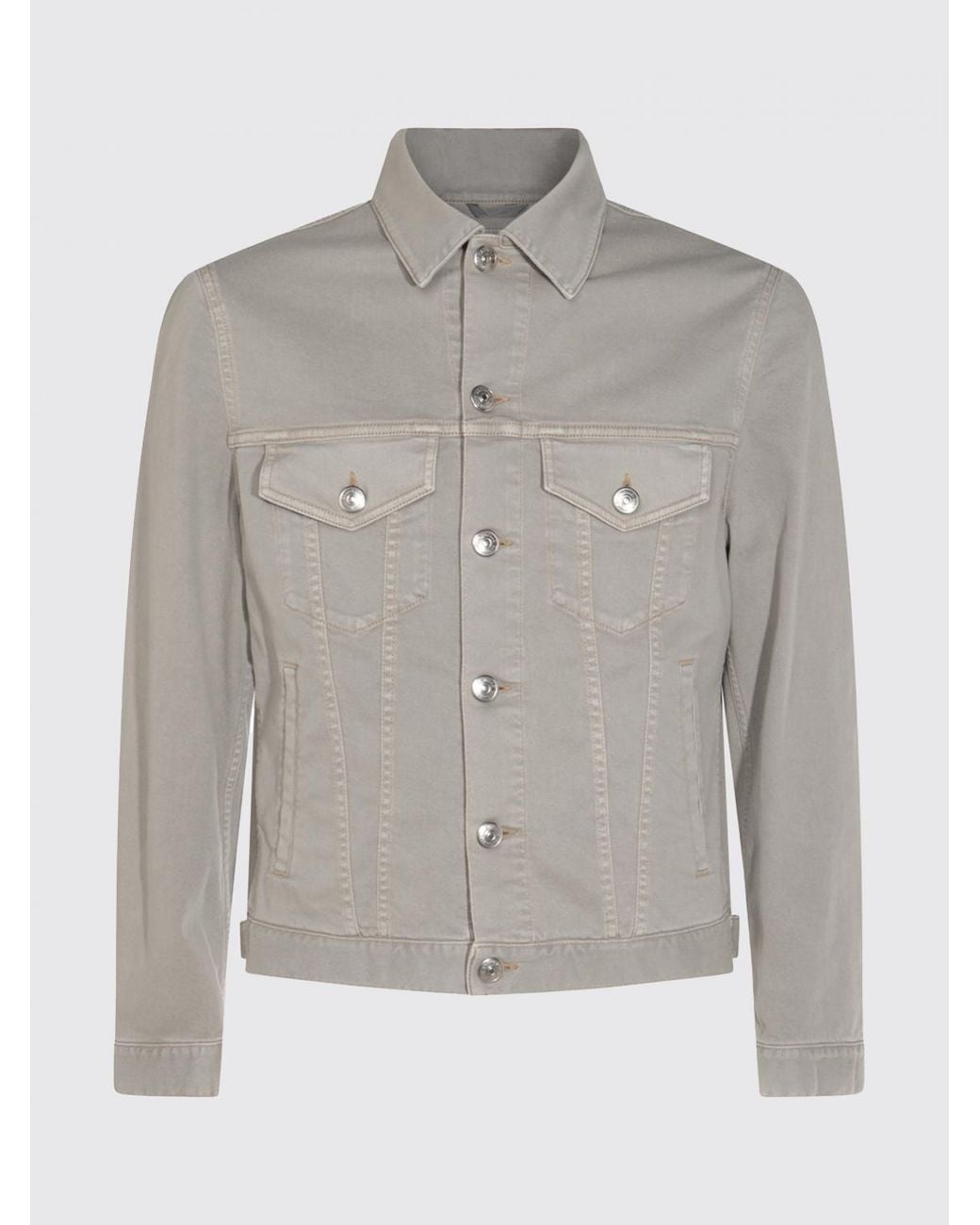 Brunello Cucinelli Gray Cotton Shirt Jacket With Patch Pockets And Metal Buttons for men