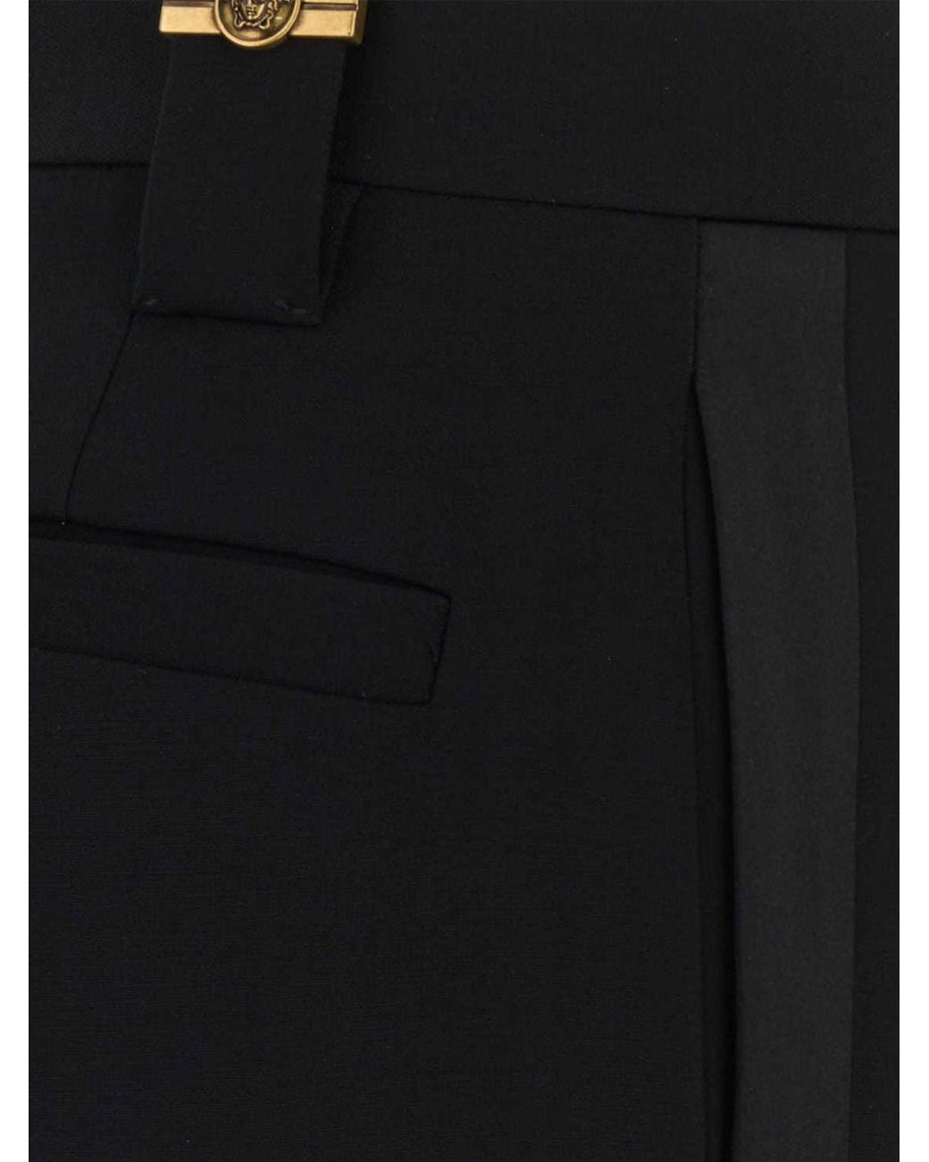 Versace Black Straight-Leg Stretch Virgin Wool Trousers With Medusa Logo Detail
