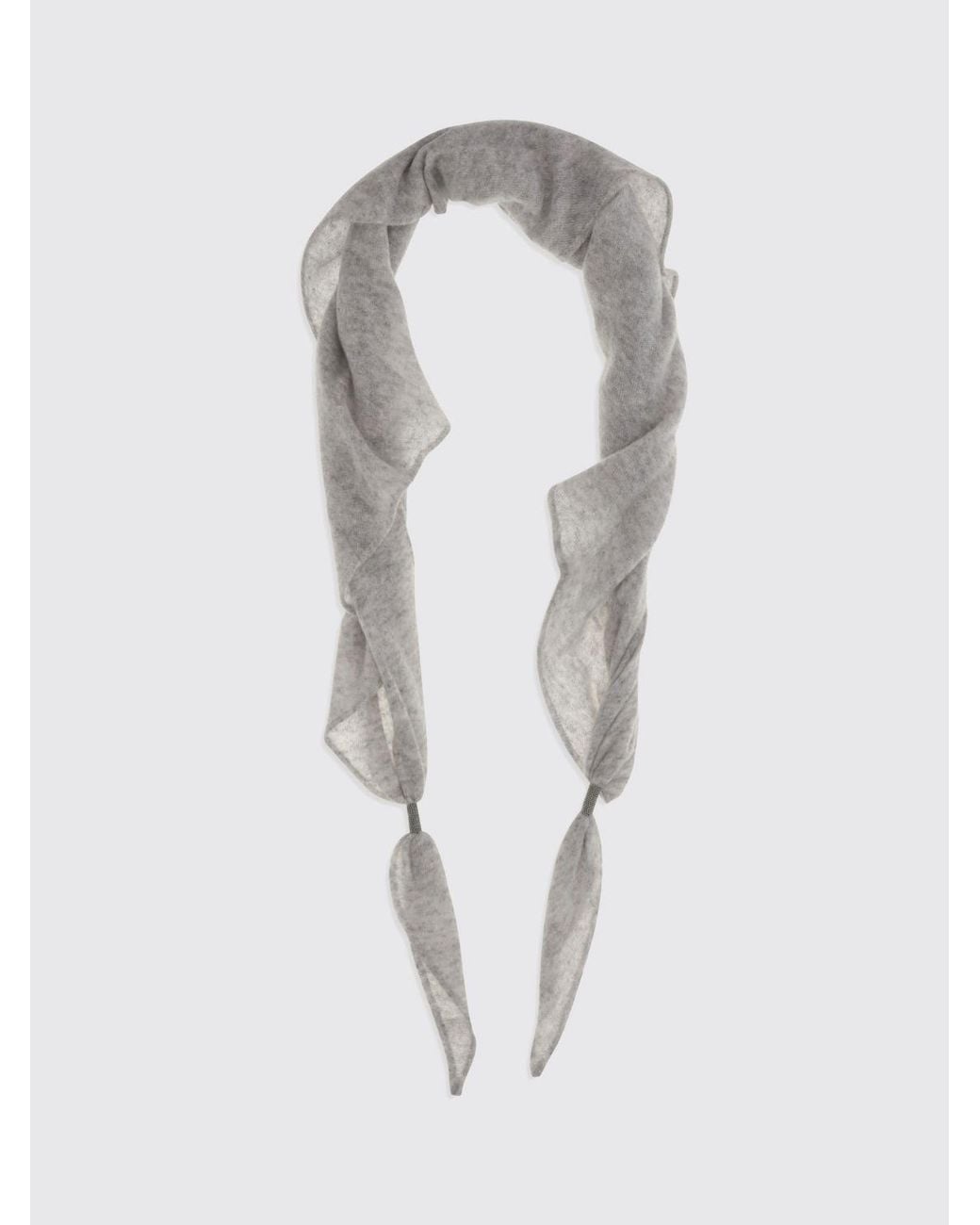 Brunello Cucinelli Gray Triangular Cashmere Scarf With Embroidery And Monili