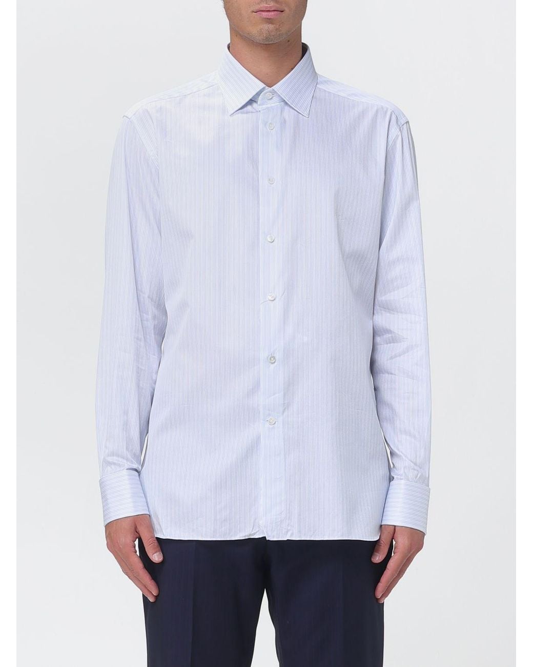 Zegna White Classic Striped Poplin Shirt for men
