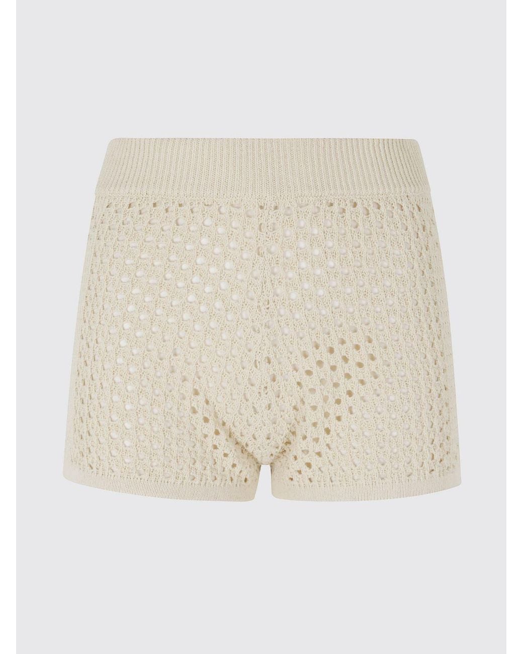 Mc2 Saint Barth Natural High-Waisted Crochet Cotton Slim Fit Shorts