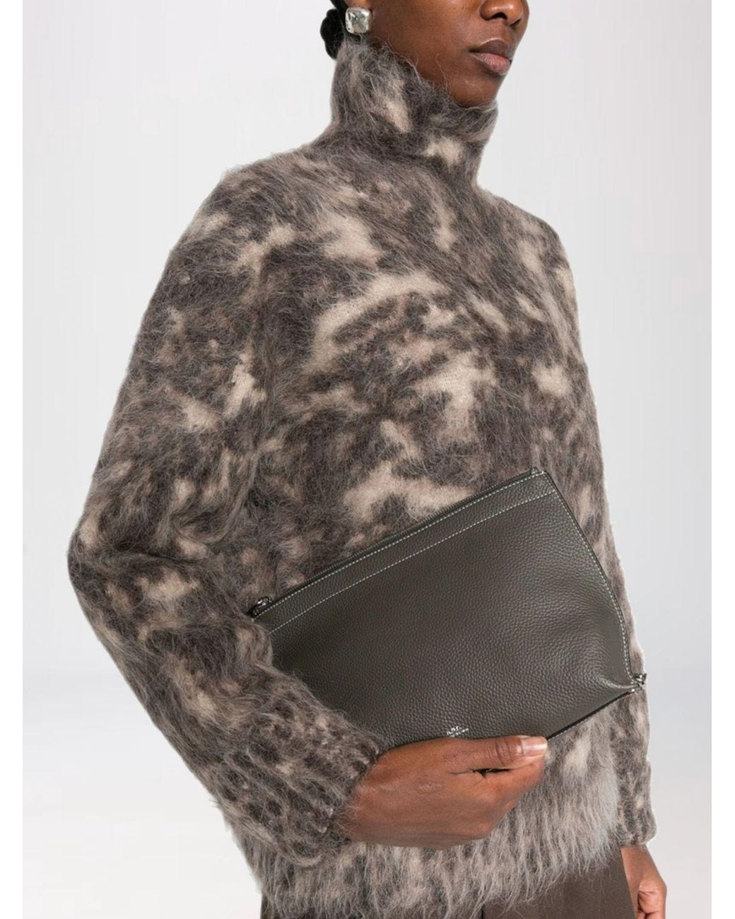 A.P.C. Gray Hammered Calfskin Clutch With Laminated Logo