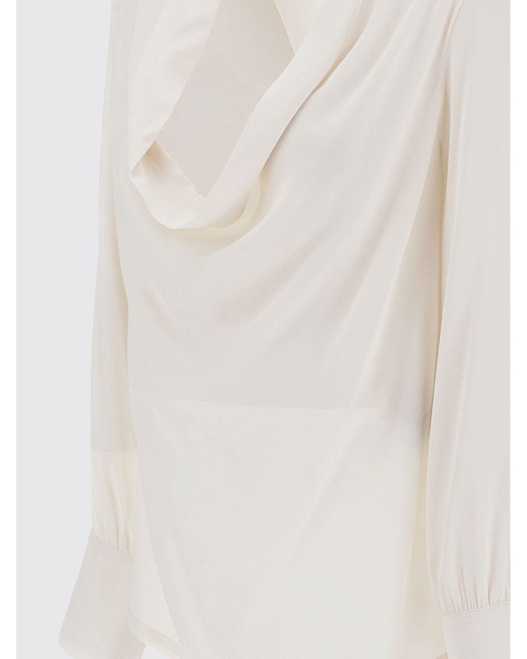 FEDERICA TOSI Natural Draped-Neckline Long-Sleeved Silk Top