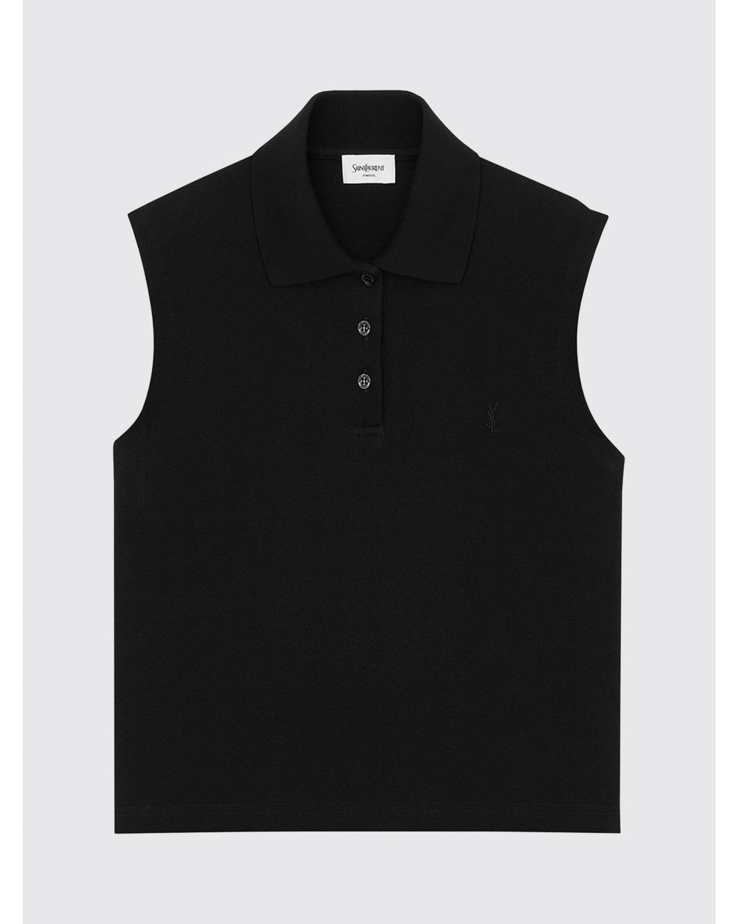 Saint Laurent Black Cassandre Sleeveless Cotton Piqué Polo Shirt