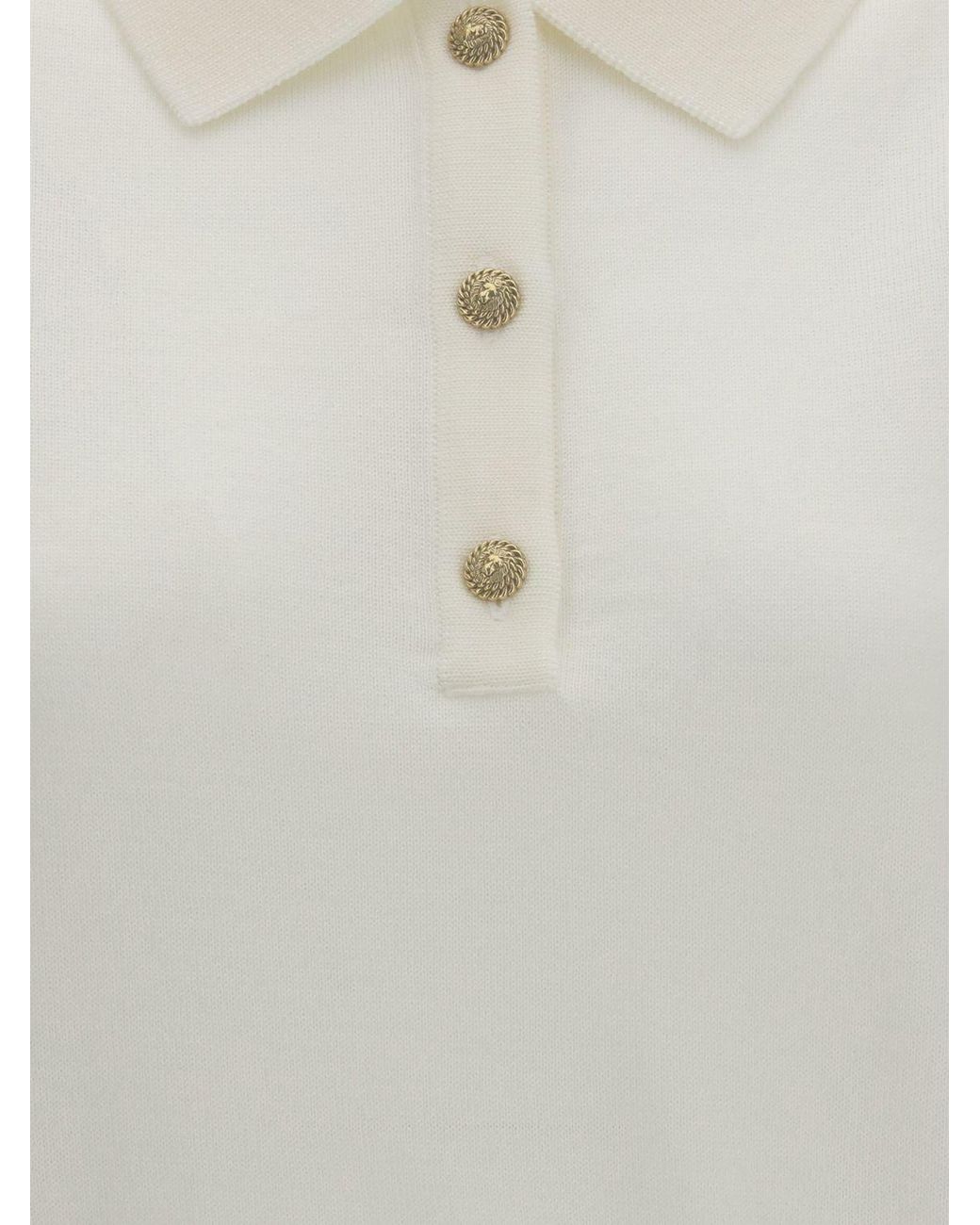 Balmain Natural Short-Sleeved Knitted Polo Shirt