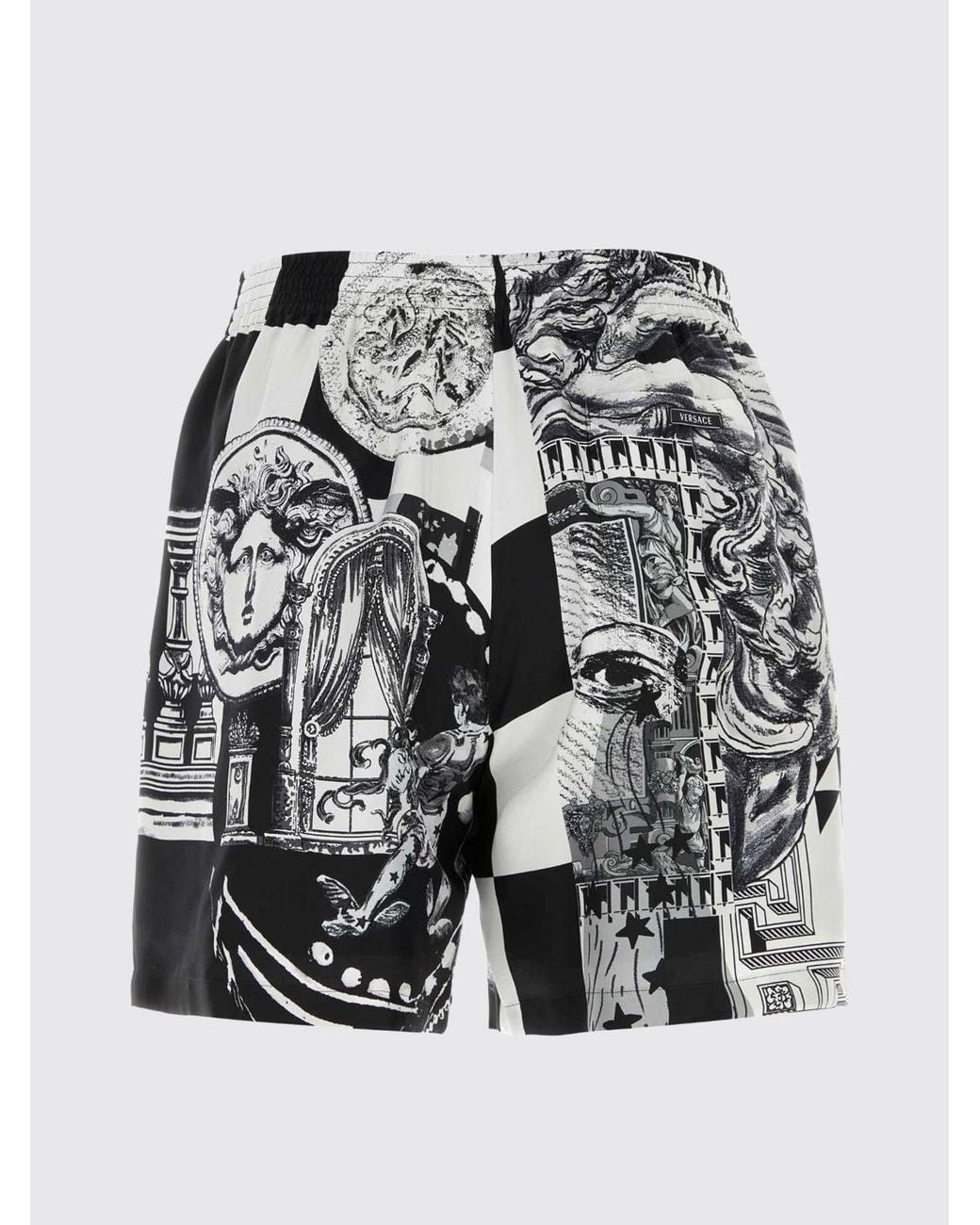 Versace Black Graphic Print Silk Sport Shorts With Elasticated Waist for men