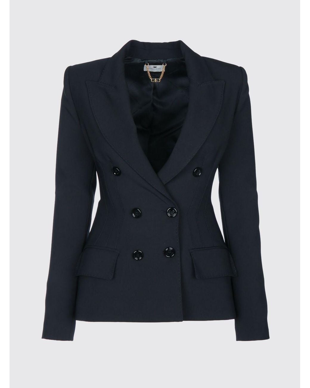 Elisabetta Franchi Blue Slim Fit Cropped Double-Breasted Crêpe Blazer