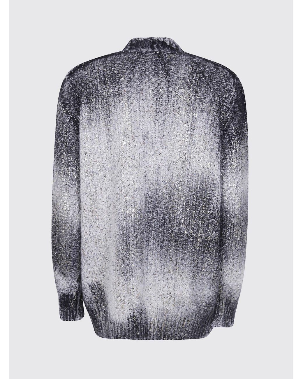 Avant Toi Blue Cotton And Wool Blend Cardigan With Abstract Pattern And Patch Pockets