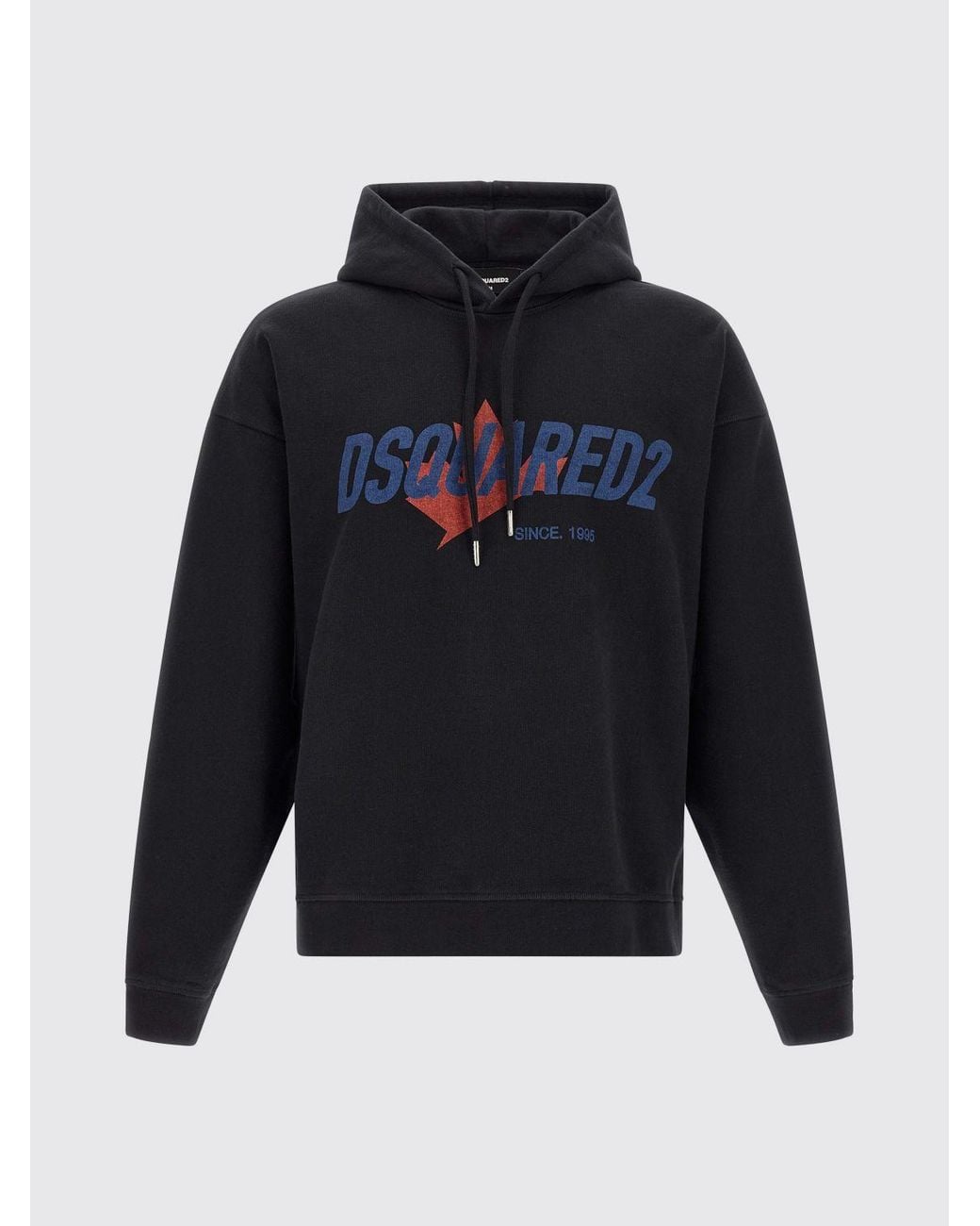 DSquared² Blue Cotton Hoodie With Printed Logo And Dropped Shoulders for men