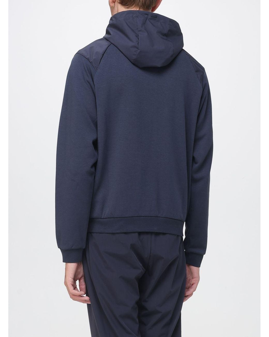 Herno Blue Technical Fabric Hooded Windbreaker Jacket With Zip Closure for men