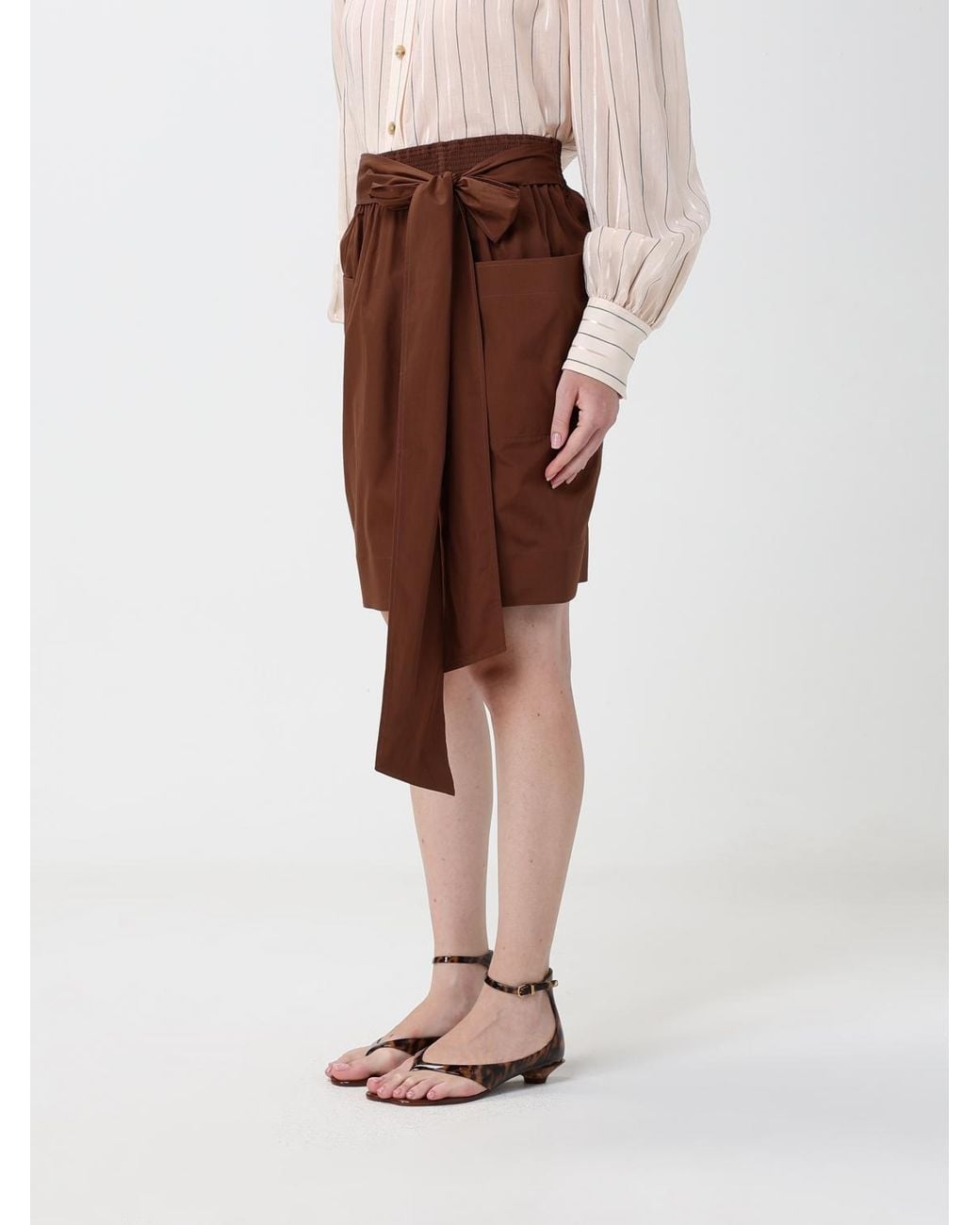 Chloé Brown ChloÉ High-Waisted Asymmetrical Cotton Mini Skirt With Tie Belt