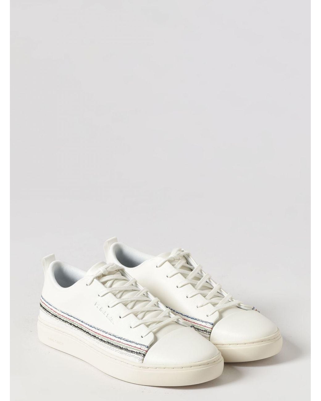 Paul Smith Natural Calfskin Low-Top Sneakers With Side Stripe Detail for men