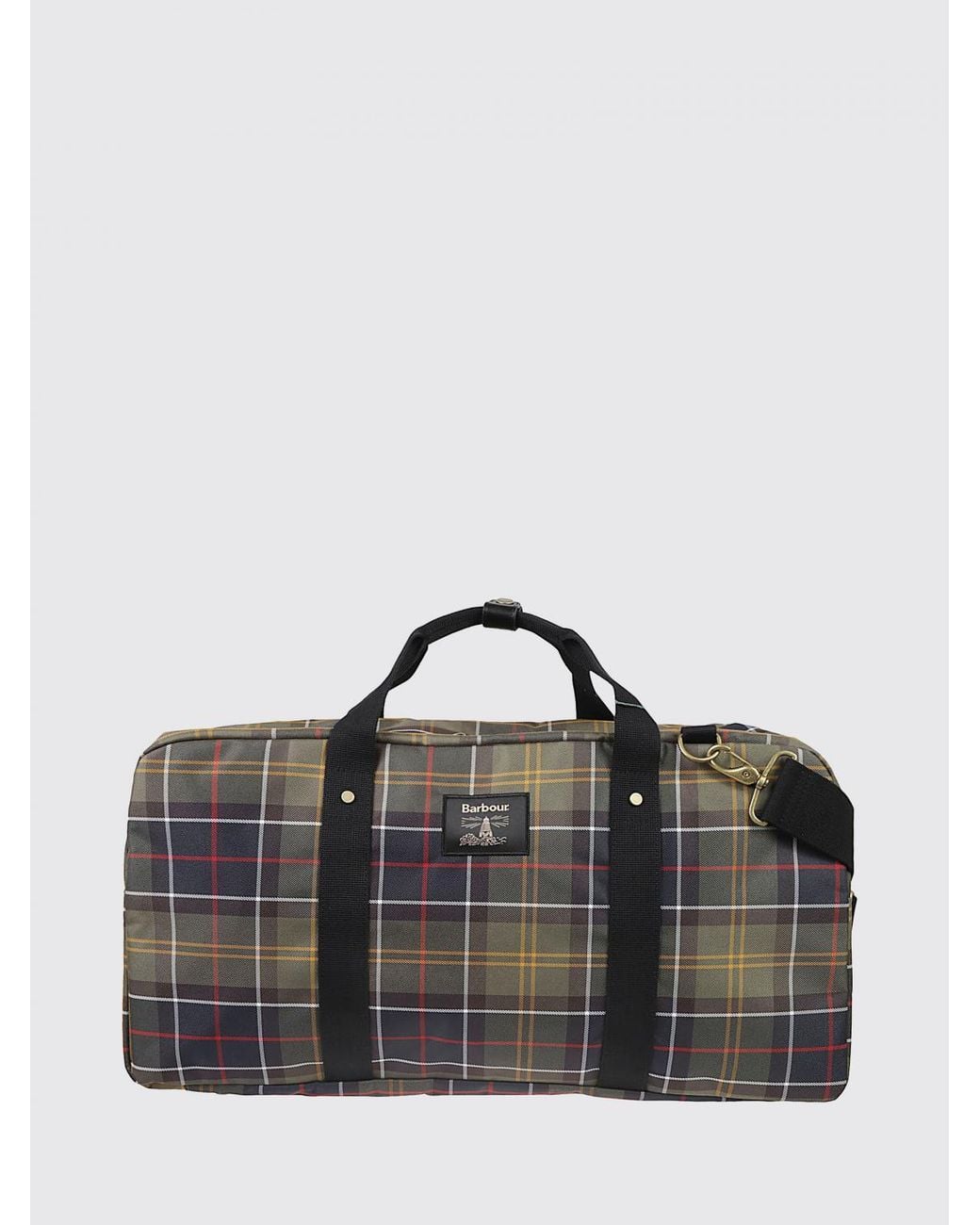 Barbour Black Tartan Canvas Travel Bag With Removable Shoulder Strap for men