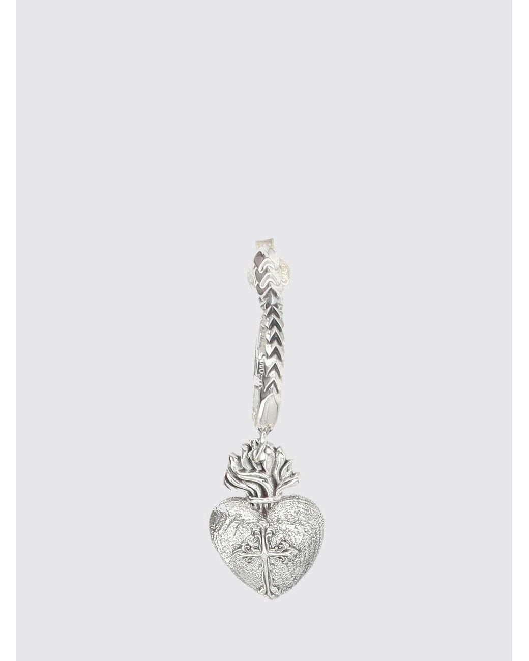 Emanuele Bicocchi White Sterling Rigid Half Hoop Earrings With Hearts