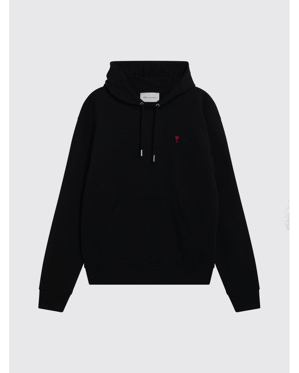 AMI Black Cotton Hoodie With Embroidered Monogram Logo for men