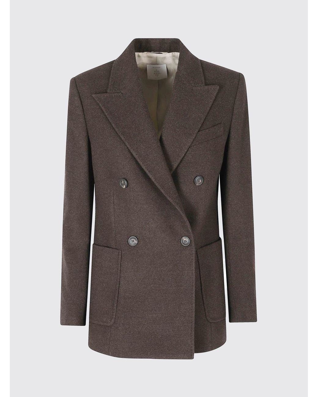 Eleventy Gray Double-Breasted Wool Blazer With Peak Lapels And Patch Pockets