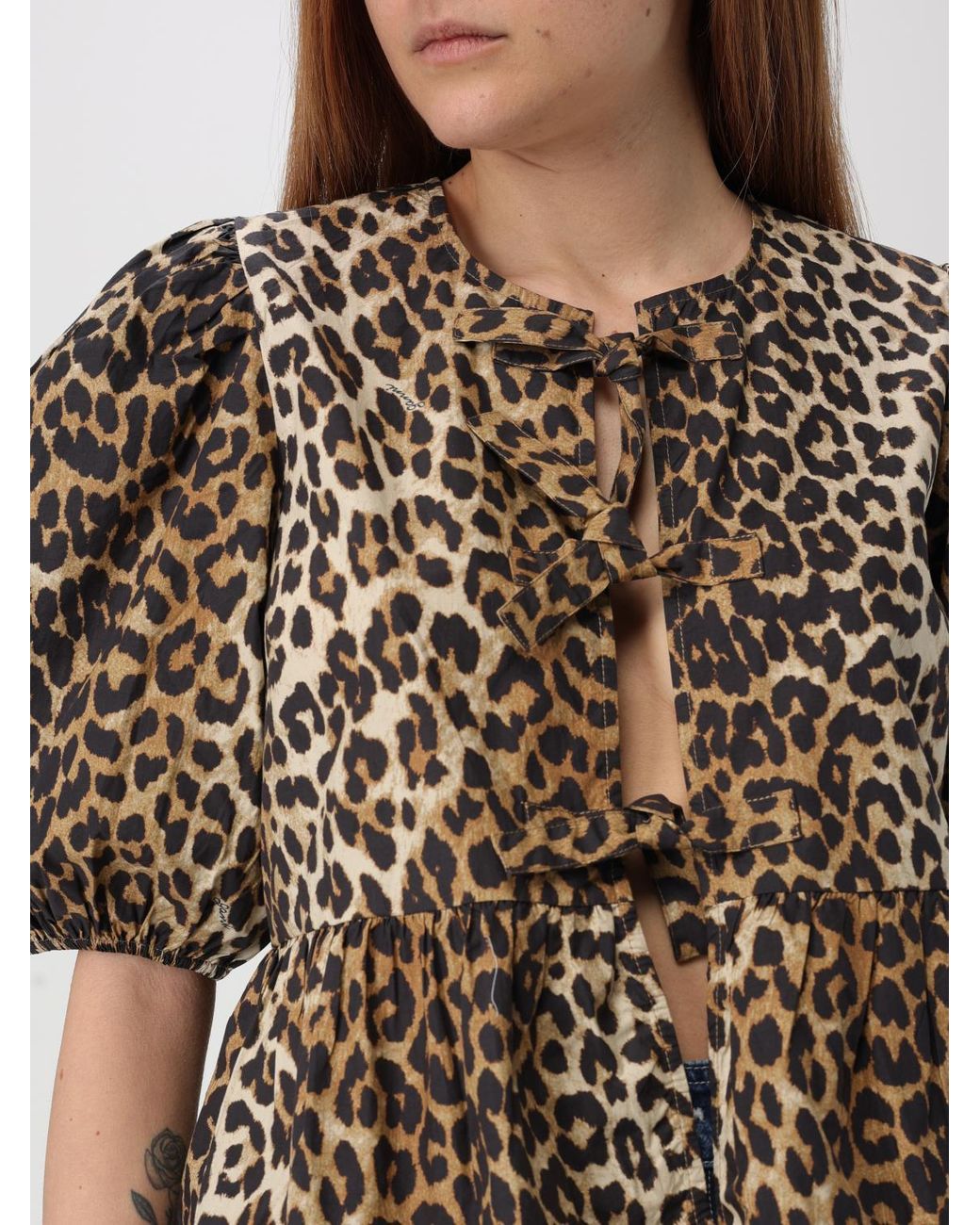 Ganni Blue Animal Print Organic Cotton Top