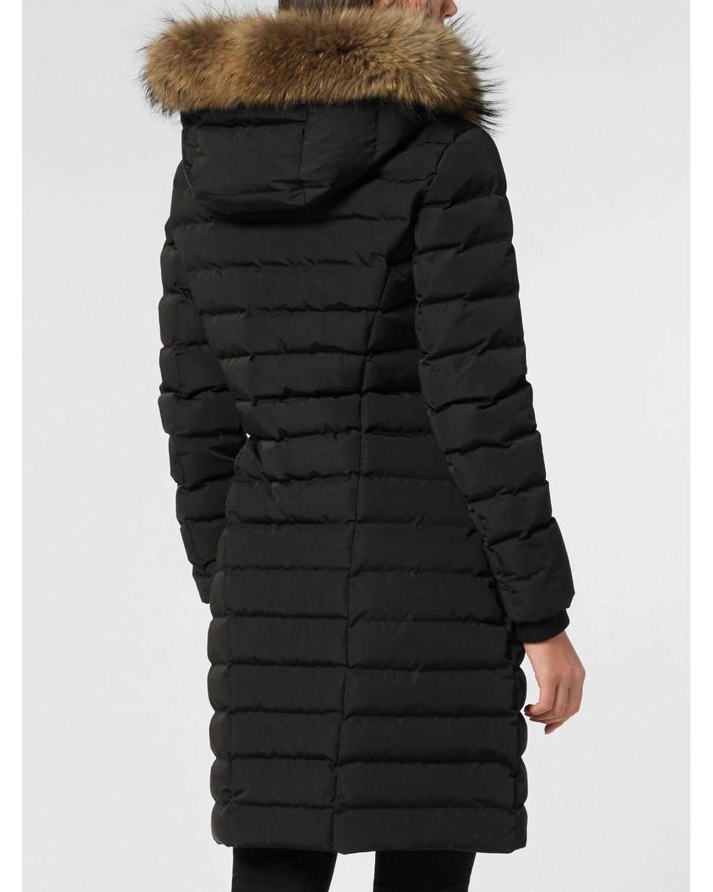 Philipp Plein Black Slim Fit Quilted Nylon Puffer Jacket With Hood And Fur Collar