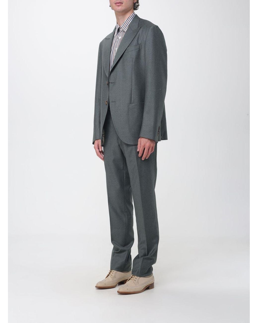 Etro Gray Single-Breasted Wool Suit With Classic Lapels And Patch Pockets for men