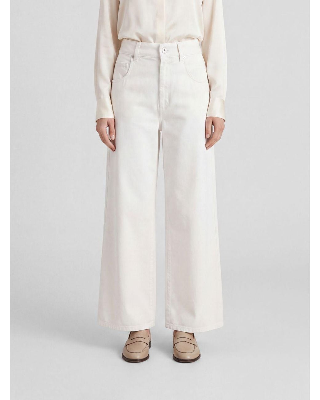 Brunello Cucinelli White Mid-Rise Wide Leg Jeans