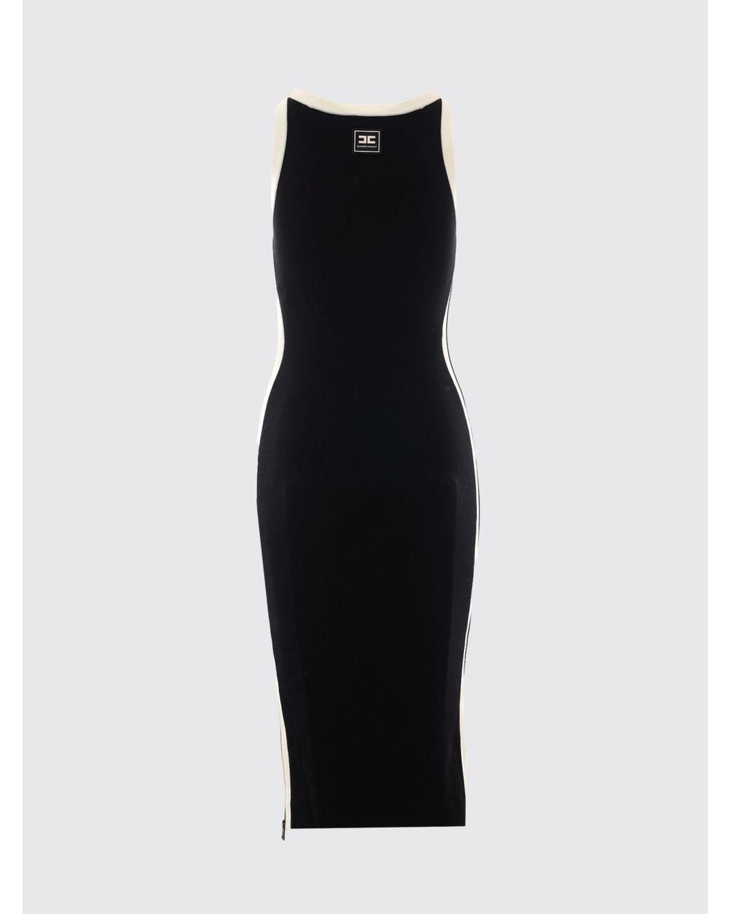 Elisabetta Franchi Blue Bicolour Print Off-The-Shoulder Sheath Midi Dress