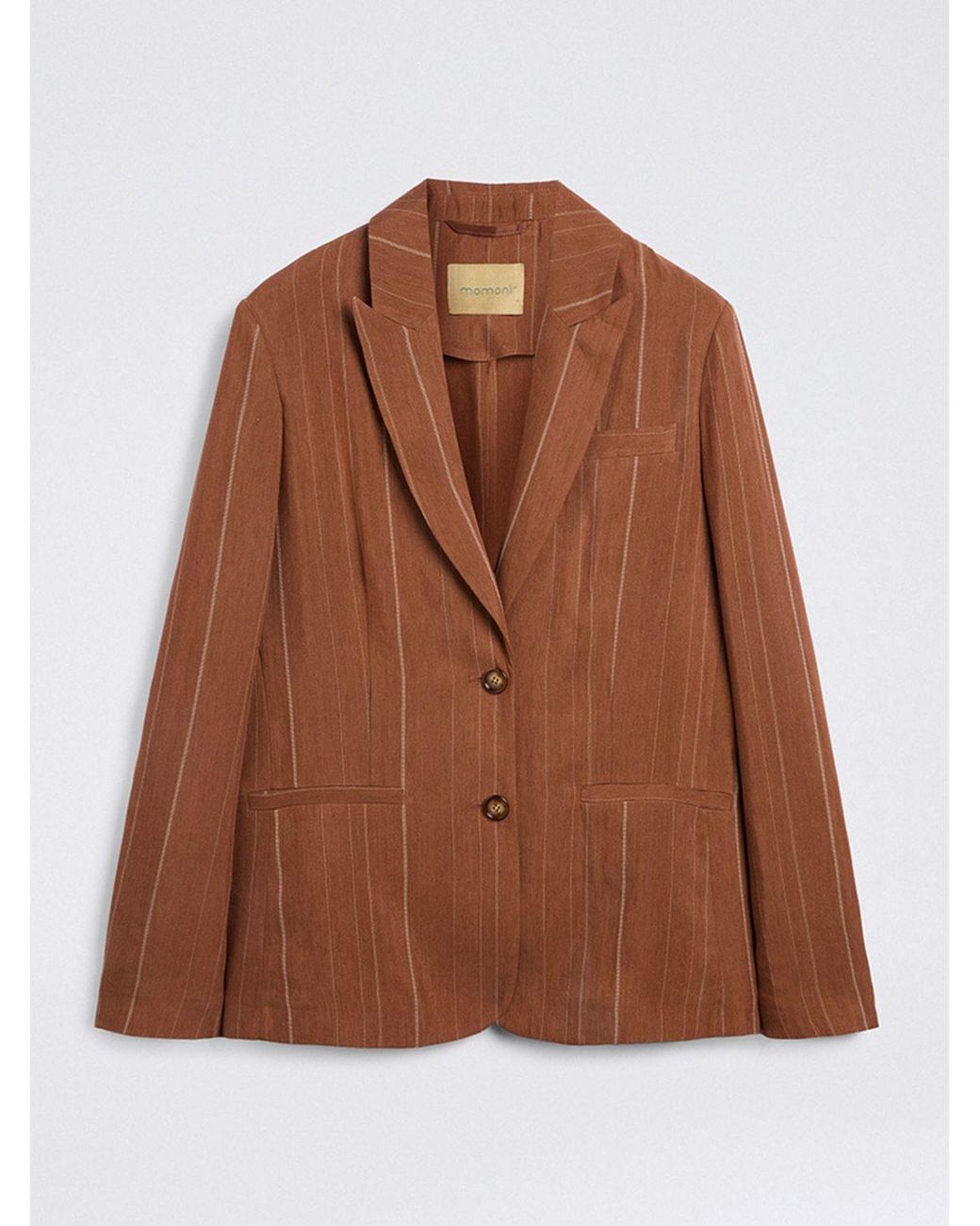 Momoní Brown Momon&Igrave Pinstriped Linen Blend Single-Breasted Blazer