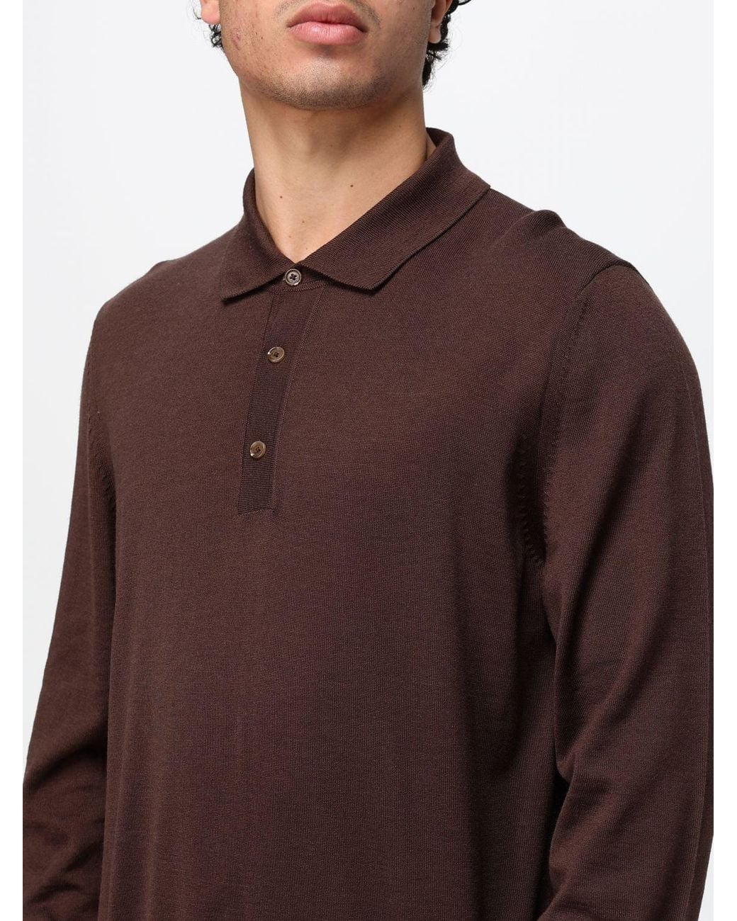 Boss Brown Long-Sleeved Knit Polo Shirt for men