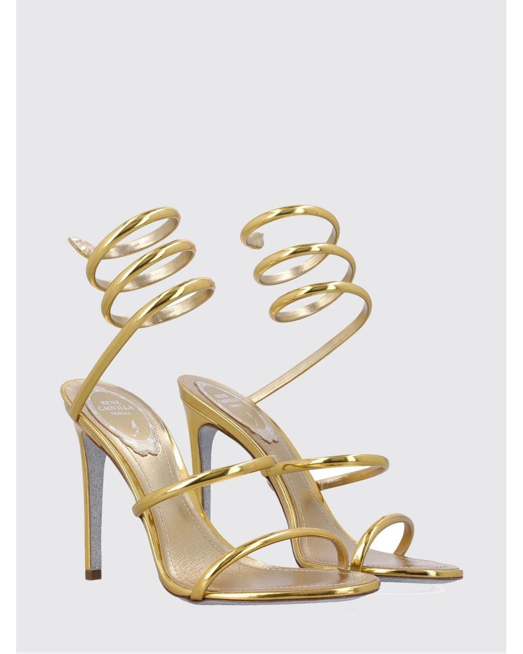 Rene Caovilla Metallic Cleo Laminated Leather Sandals