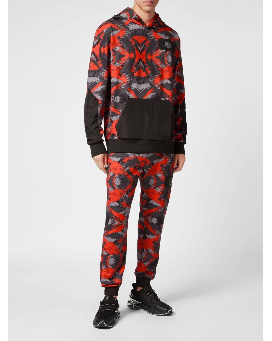 Philipp Plein Red Relaxed Fit Camouflage Print Polyester Hoodie for men