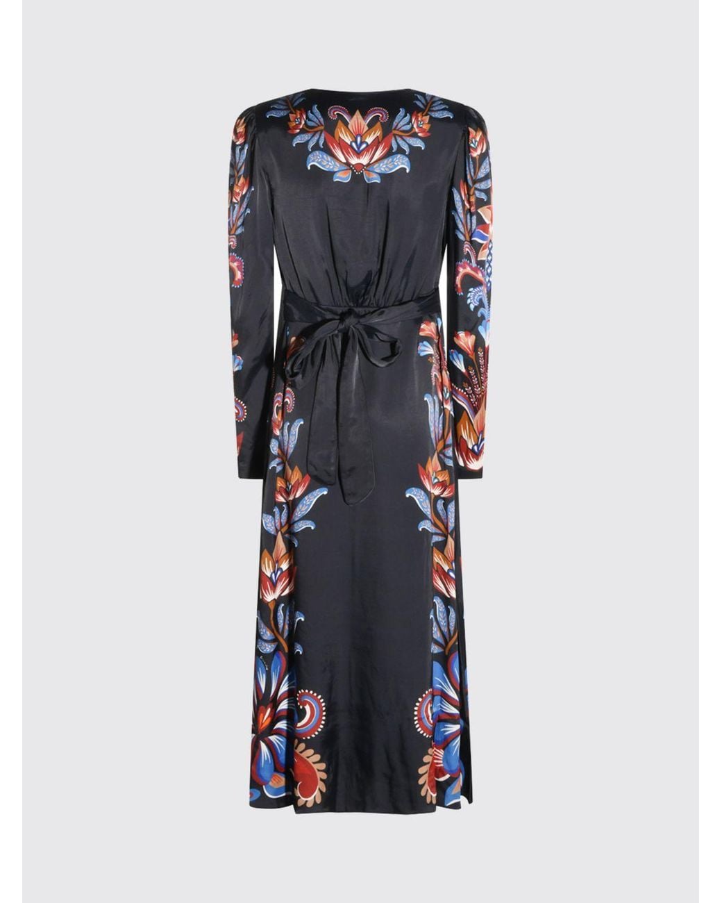 Farm Rio Blue Energy Floral Print Viscose Midi Sheath Dress With V-Neck