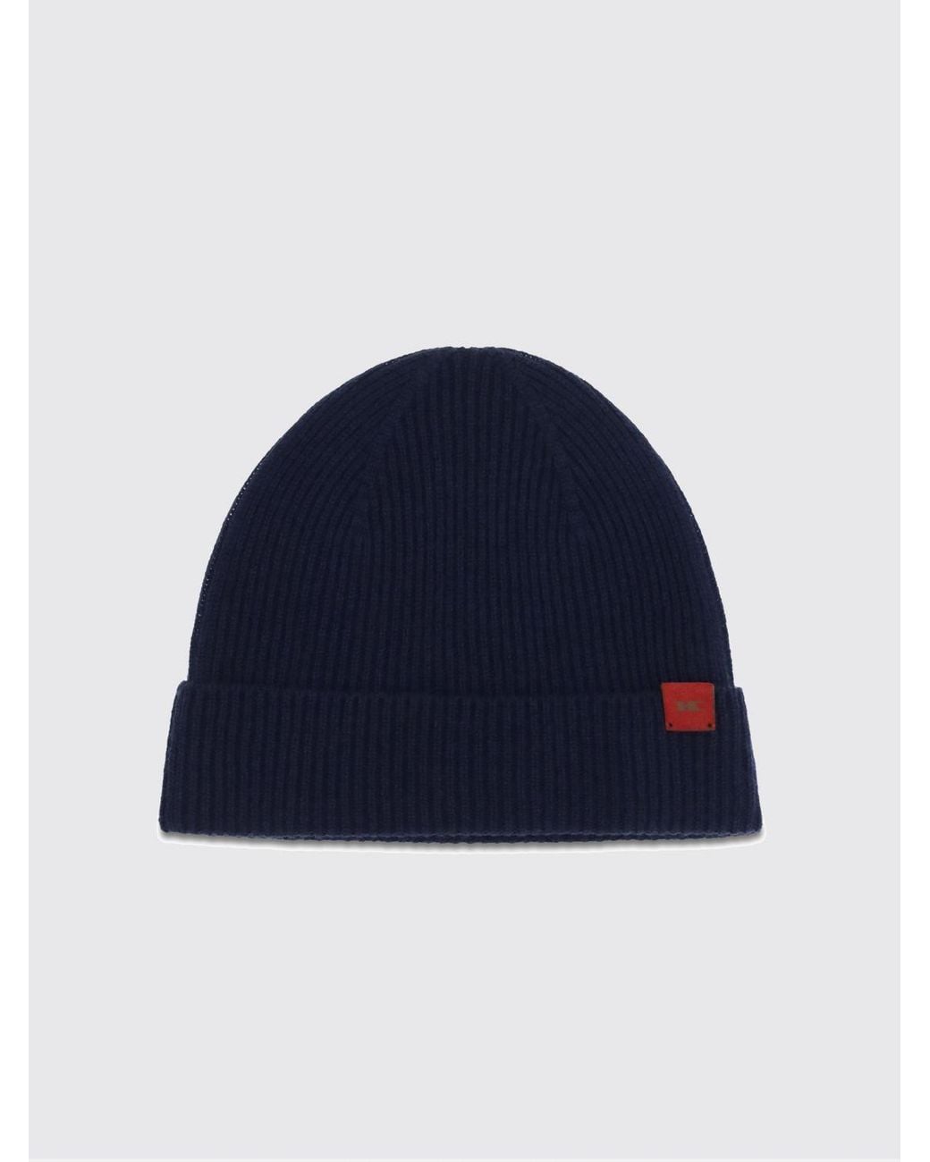 Kiton Blue Ribbed Wool Beanie With Cuff And Applied Logo for men