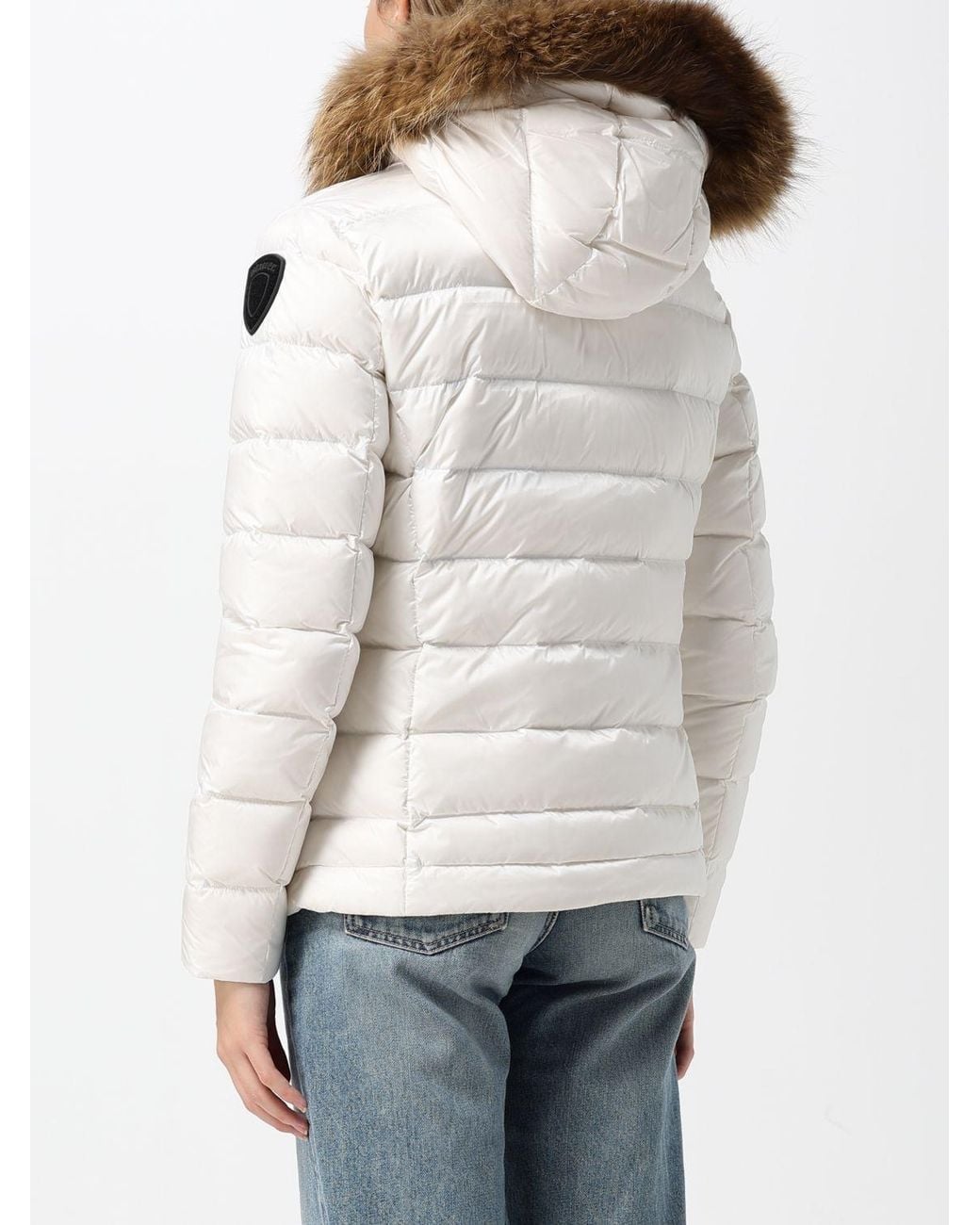 Blauer Gray Short Quilted Nylon Down Jacket With Shearling Hood And Slim Fit