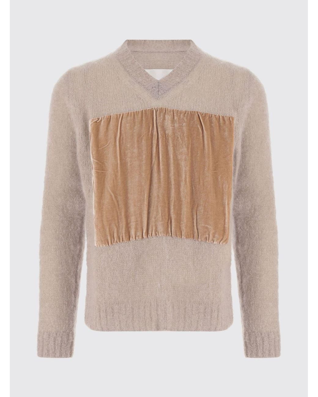 Maison Margiela Blue V-Neck Mohair Blend Jumper With Elbow Patches for men