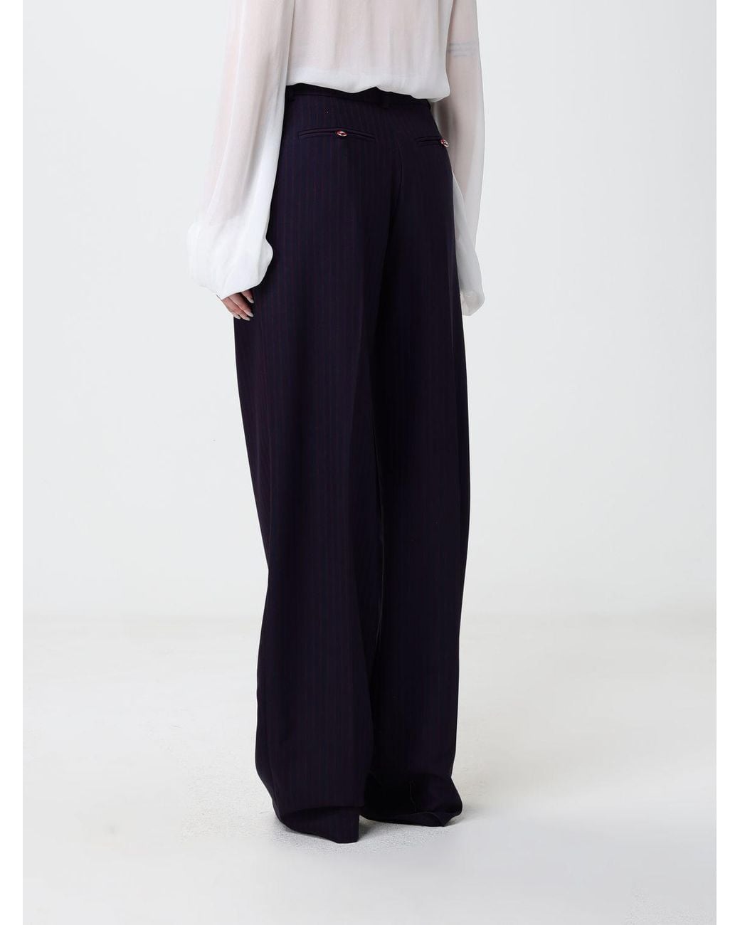 Elisabetta Franchi Blue High-Waisted Pinstripe Wool Blend Palazzo Trousers