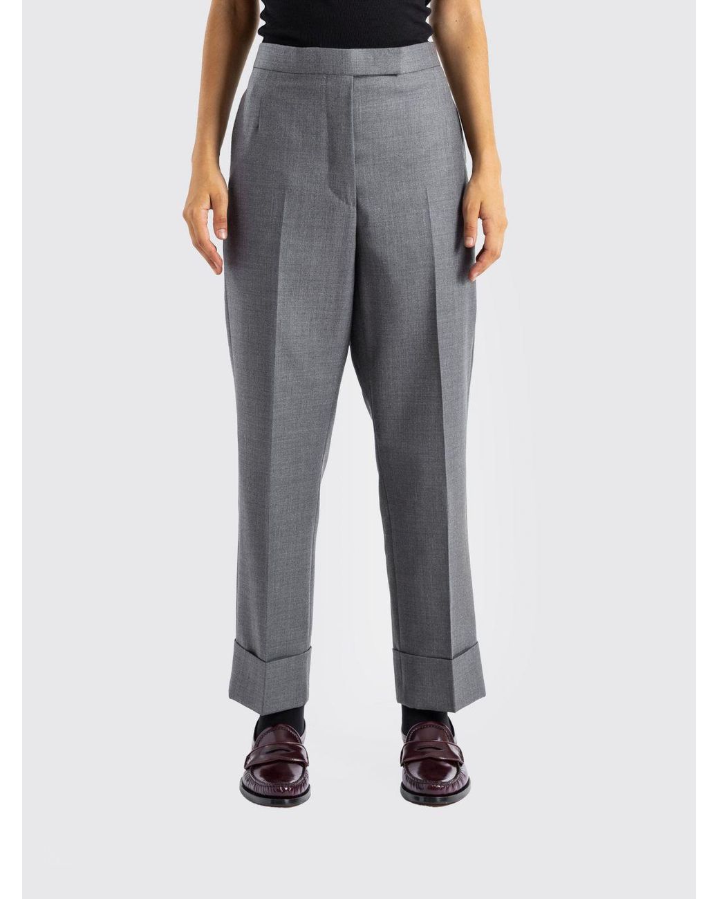 Thom Browne Gray Straight-Leg Cuffed Wool Tailored Trousers