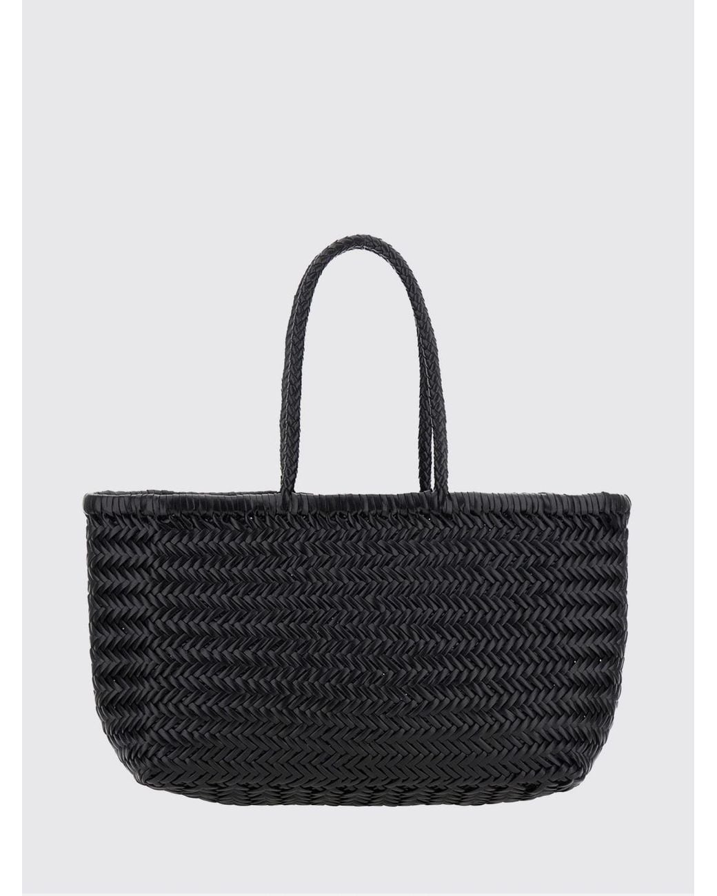 Dragon Diffusion Black Woven Leather Handbag With Double Handle