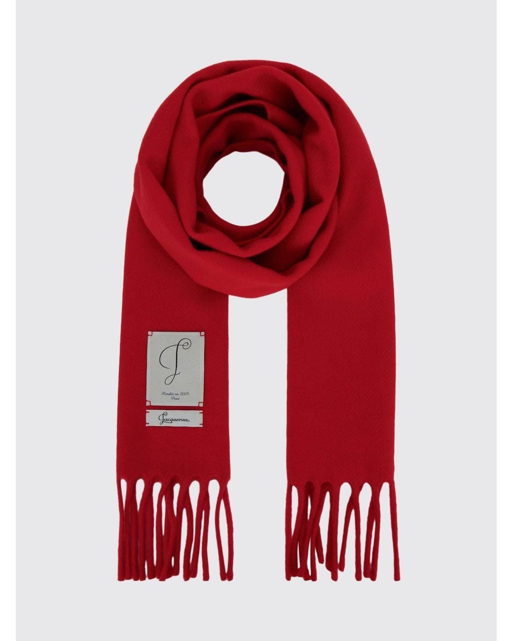 Jacquemus Red Colour-Block Wool-Blend Scarf With Fringes And Applied Logo