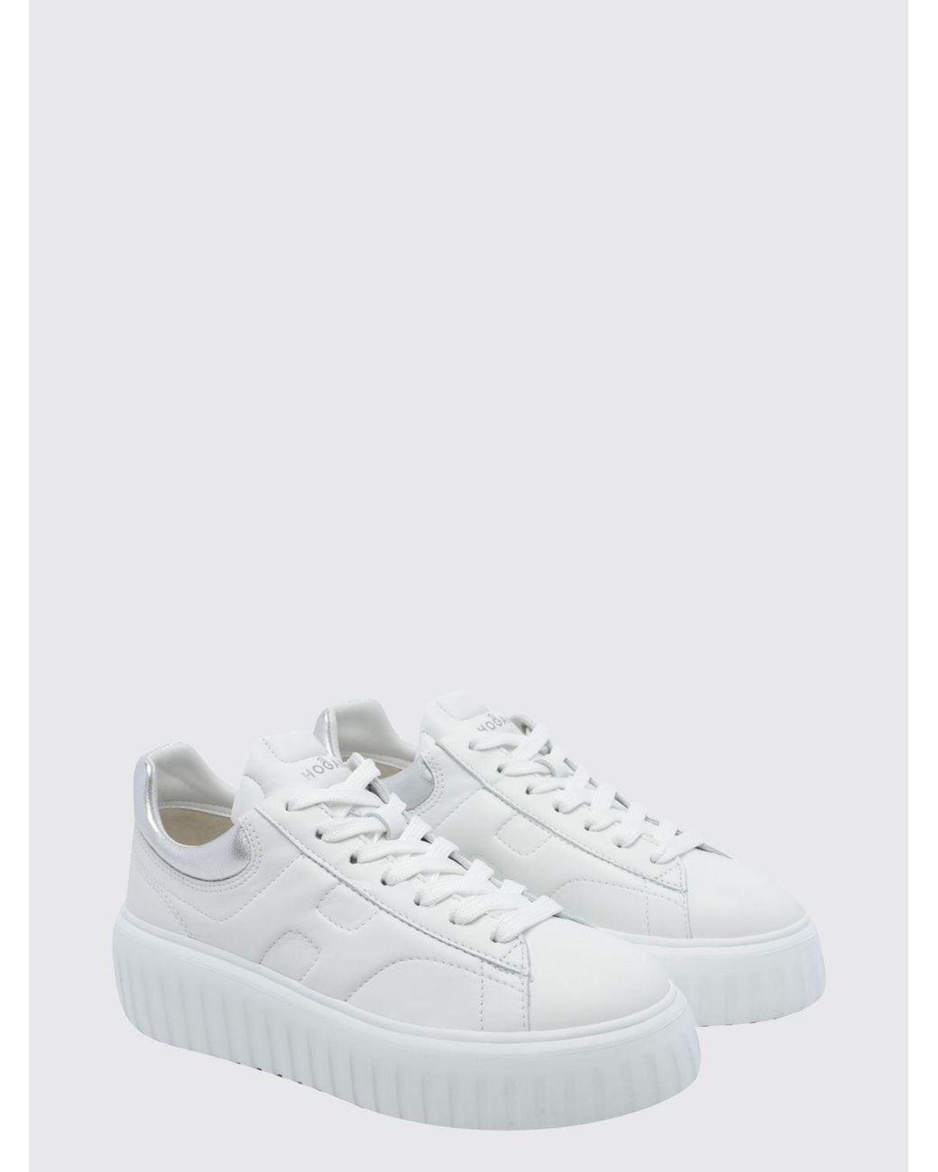 Hogan White H-Stripes Two-Tone Smooth And Laminated Leather Platform Trainers
