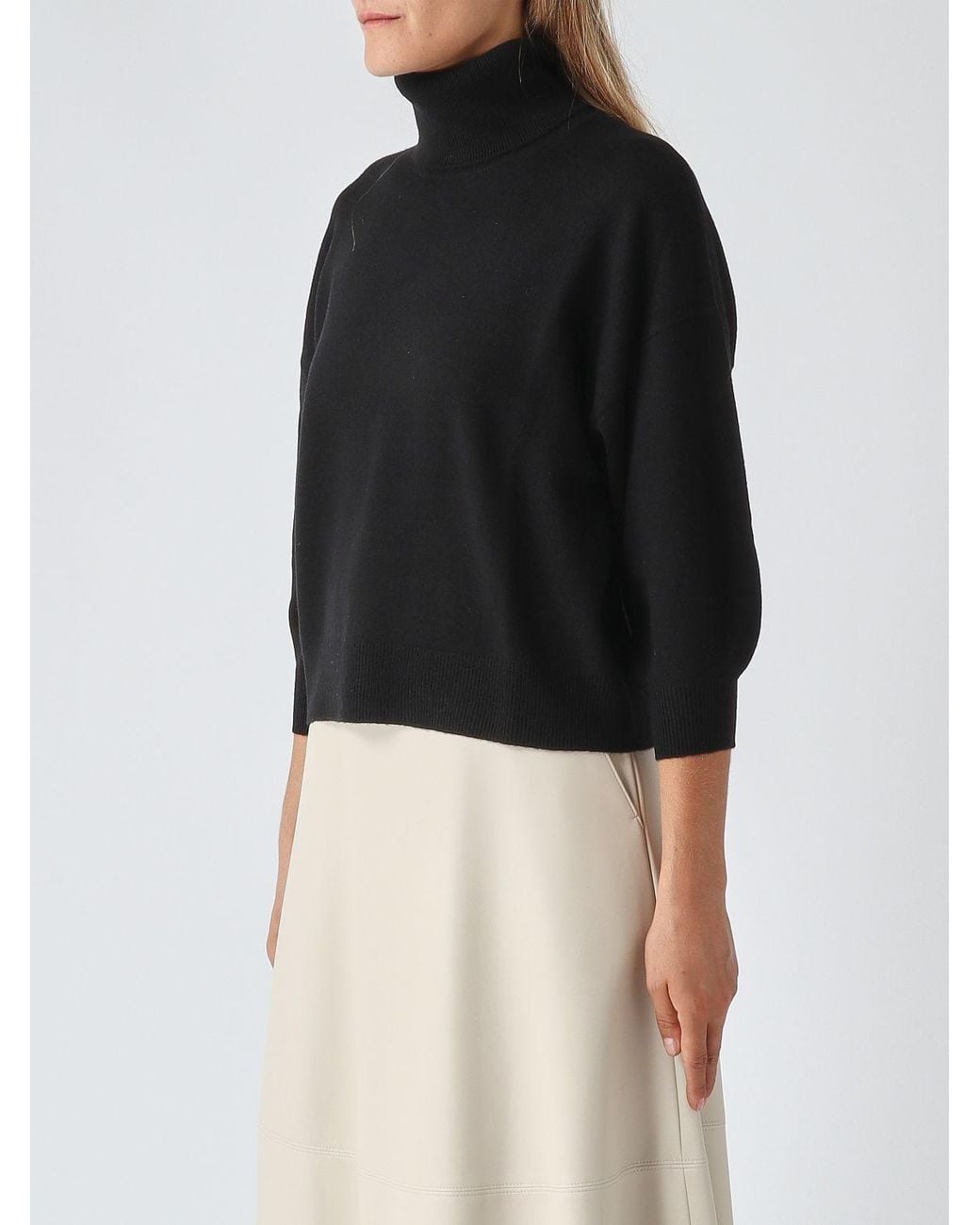 Max Mara Black Relaxed Fit Wool And Cashmere Roll Neck Jumper With Dropped Shoulders