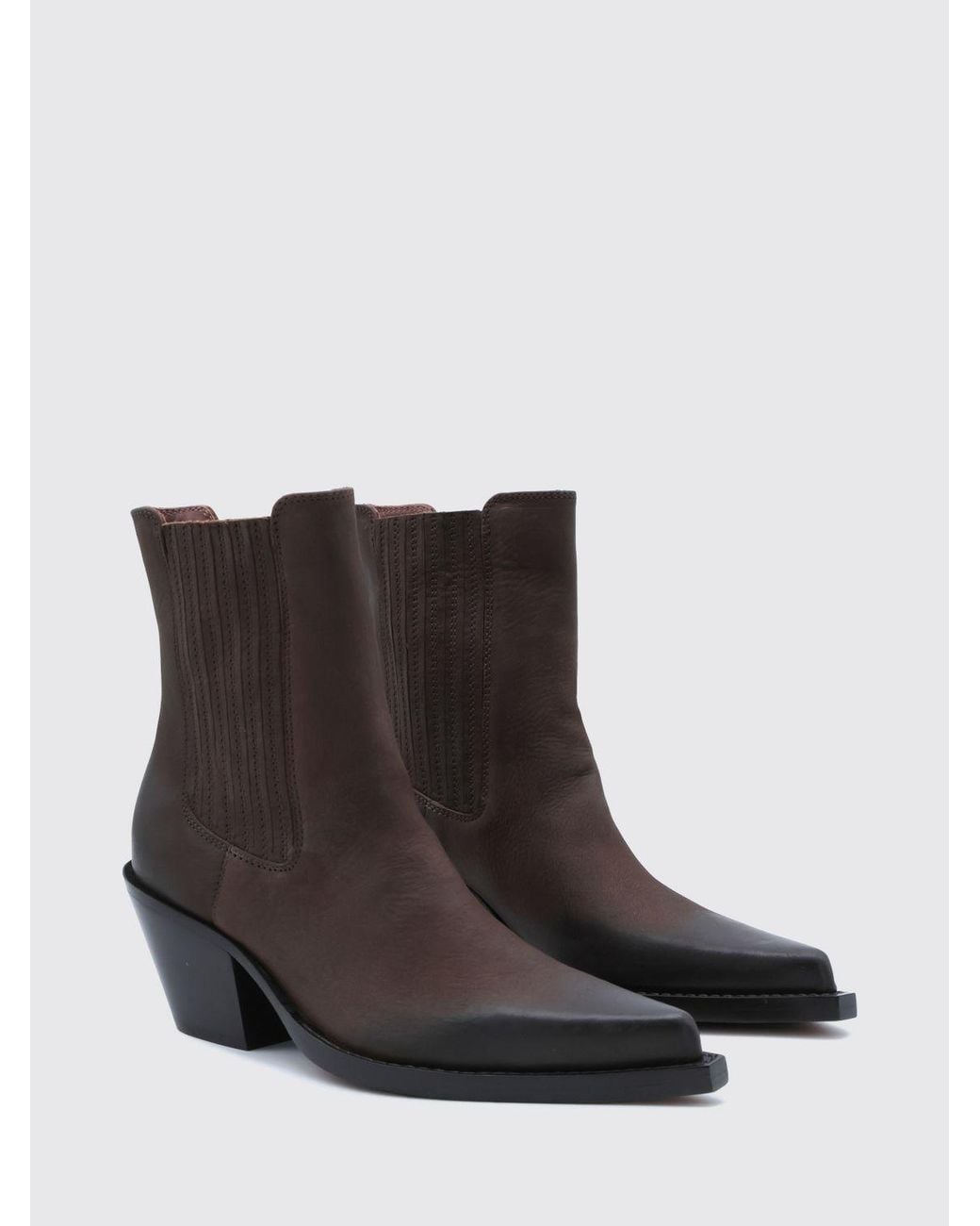 Paris Texas Brown Dallas Leather Western Ankle Boots With Flared Heel