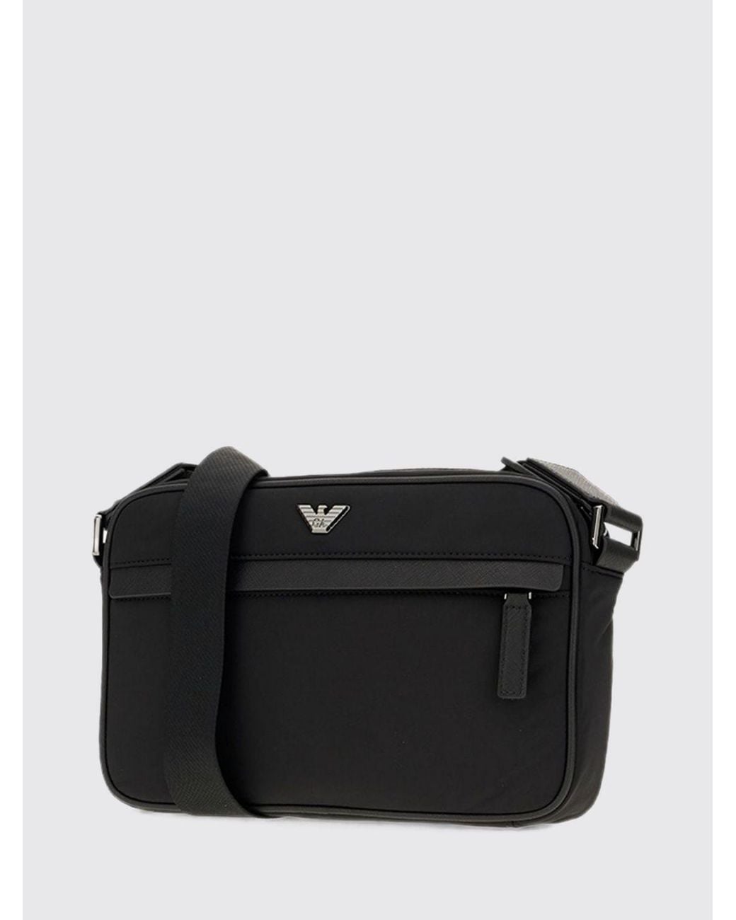 Emporio Armani Black Polyester Crossbody Bag With Eagle Logo And Zip Closure for men