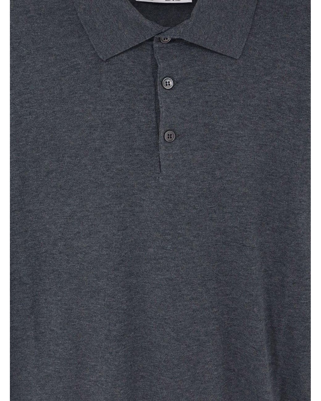 Brunello Cucinelli Blue Long-Sleeved Knit Polo Shirt for men