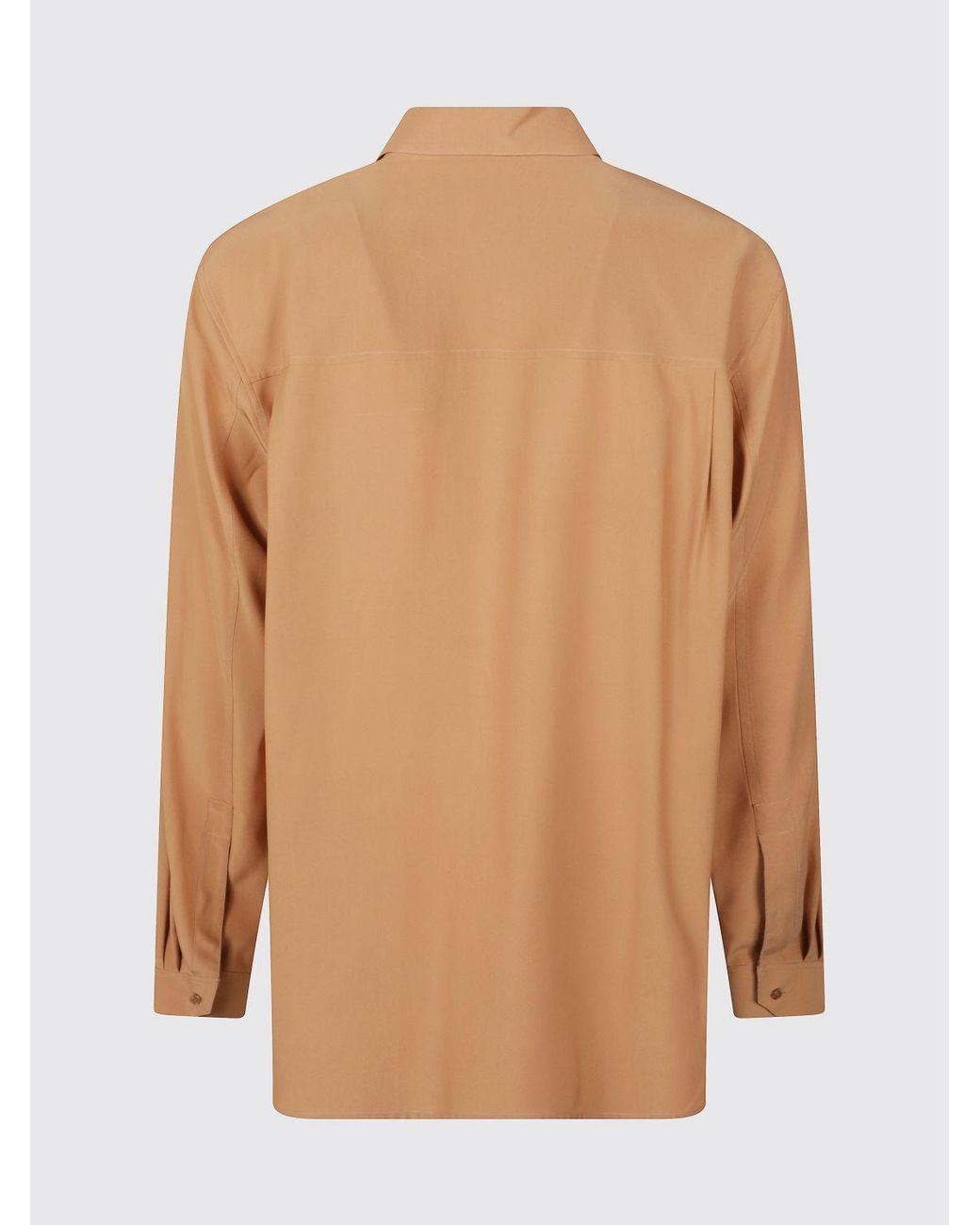 Saint Laurent Brown Pure Silk Shirt With Classic Collar And Curved Hem for men