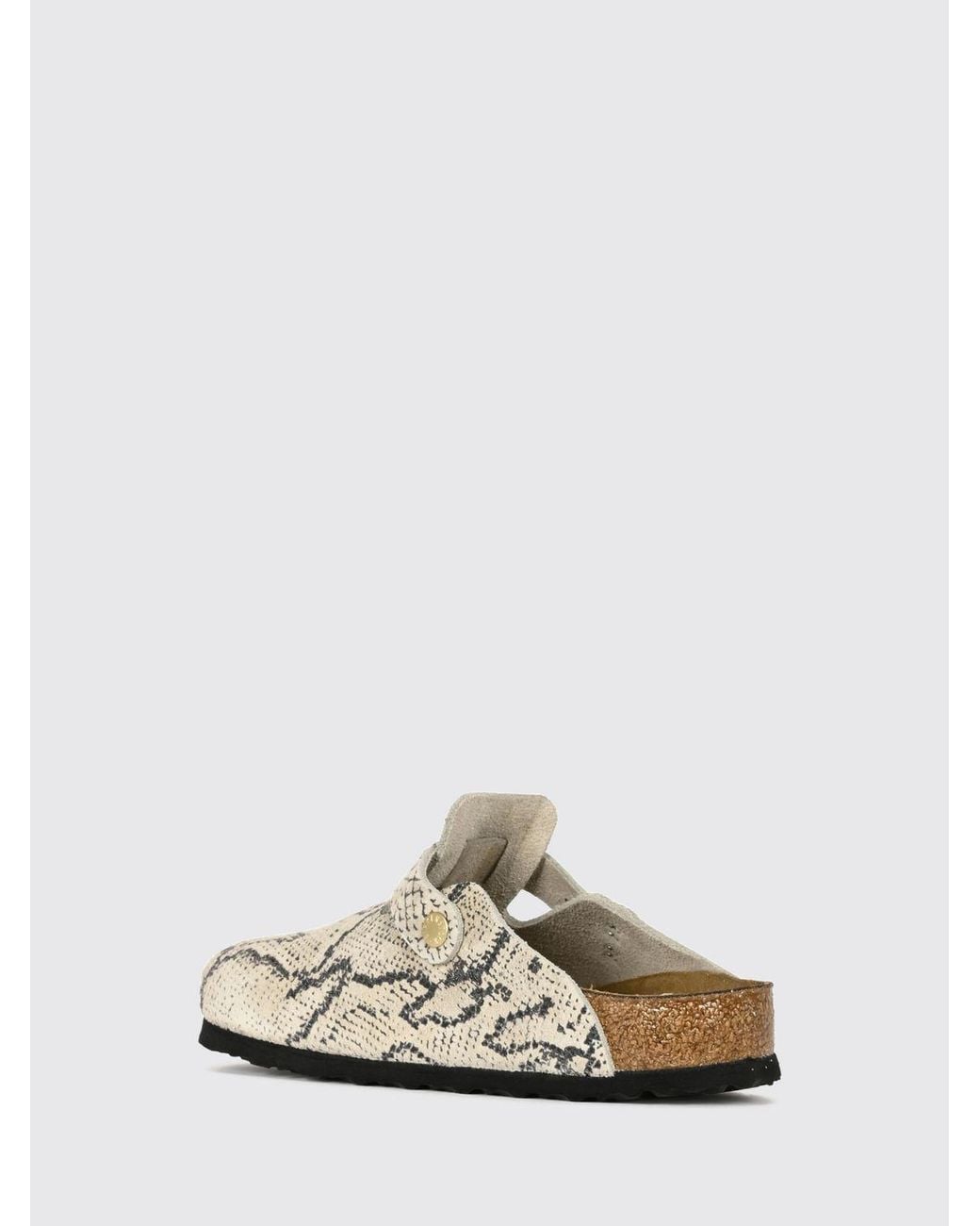 Birkenstock White Boston Python Print Suede Leather Mules