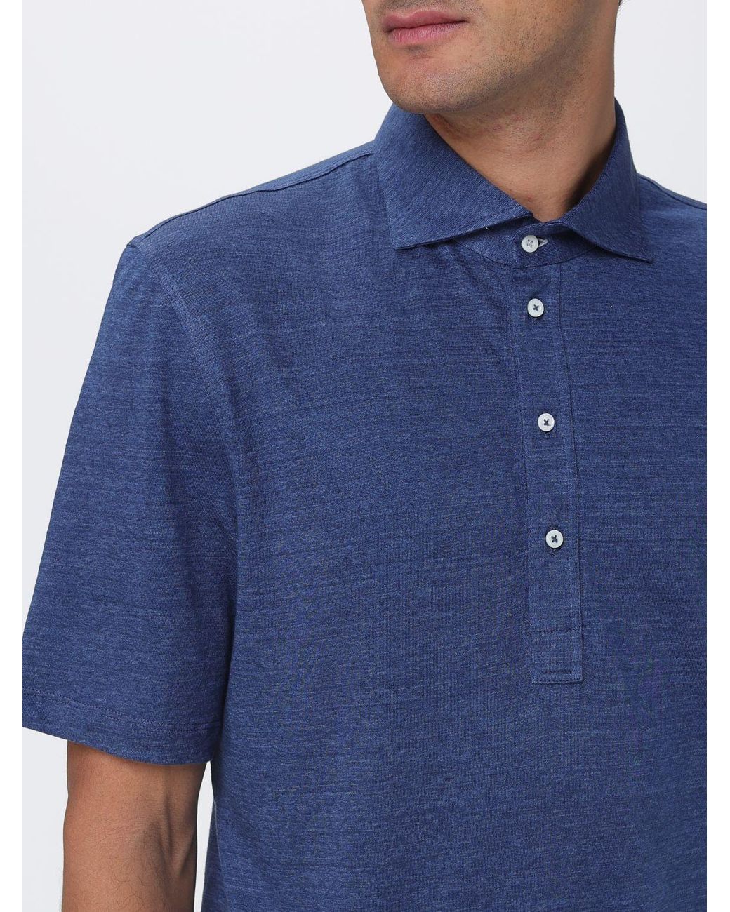 Brunello Cucinelli Blue Linen And Cotton Polo Shirt for men