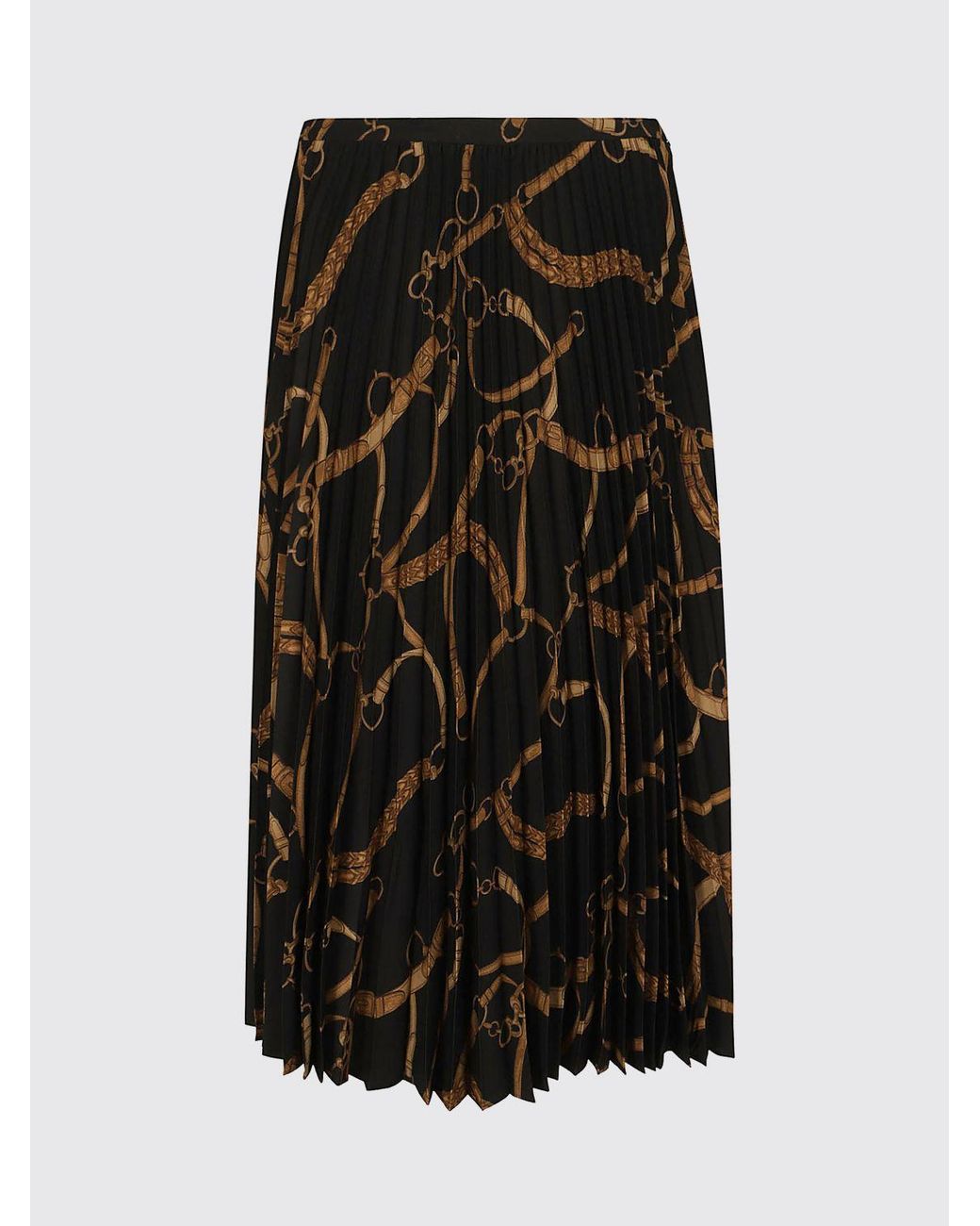 Ralph Lauren Black Graphic Print Pleated Crêpe Midi Skirt