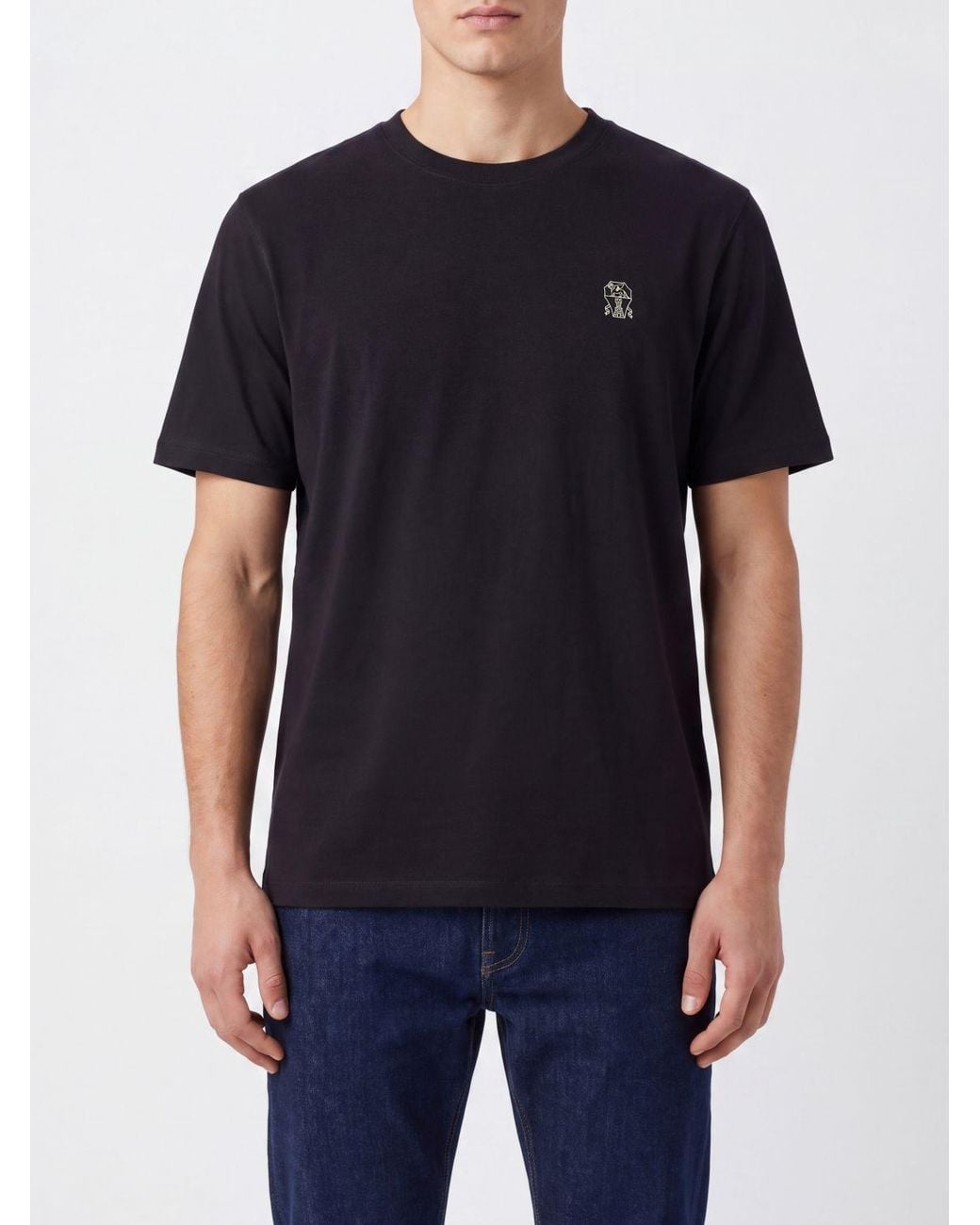 Brunello Cucinelli Black Cotton Crew-Neck T-Shirt With Contrast Logo for men